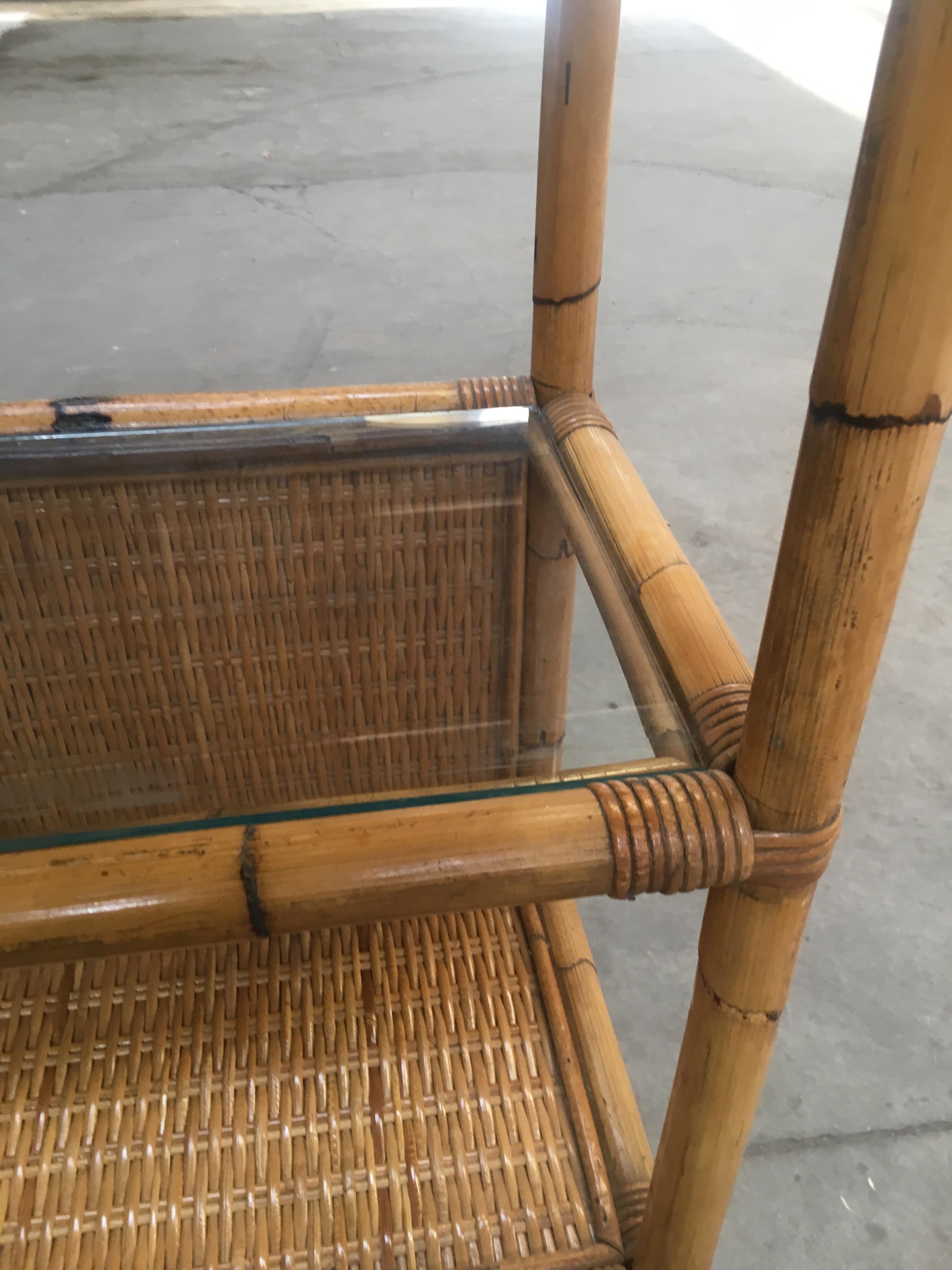 Mid-Century Modern Italian Bamboo Etagere with Shutters and Shelf from 1970s 4