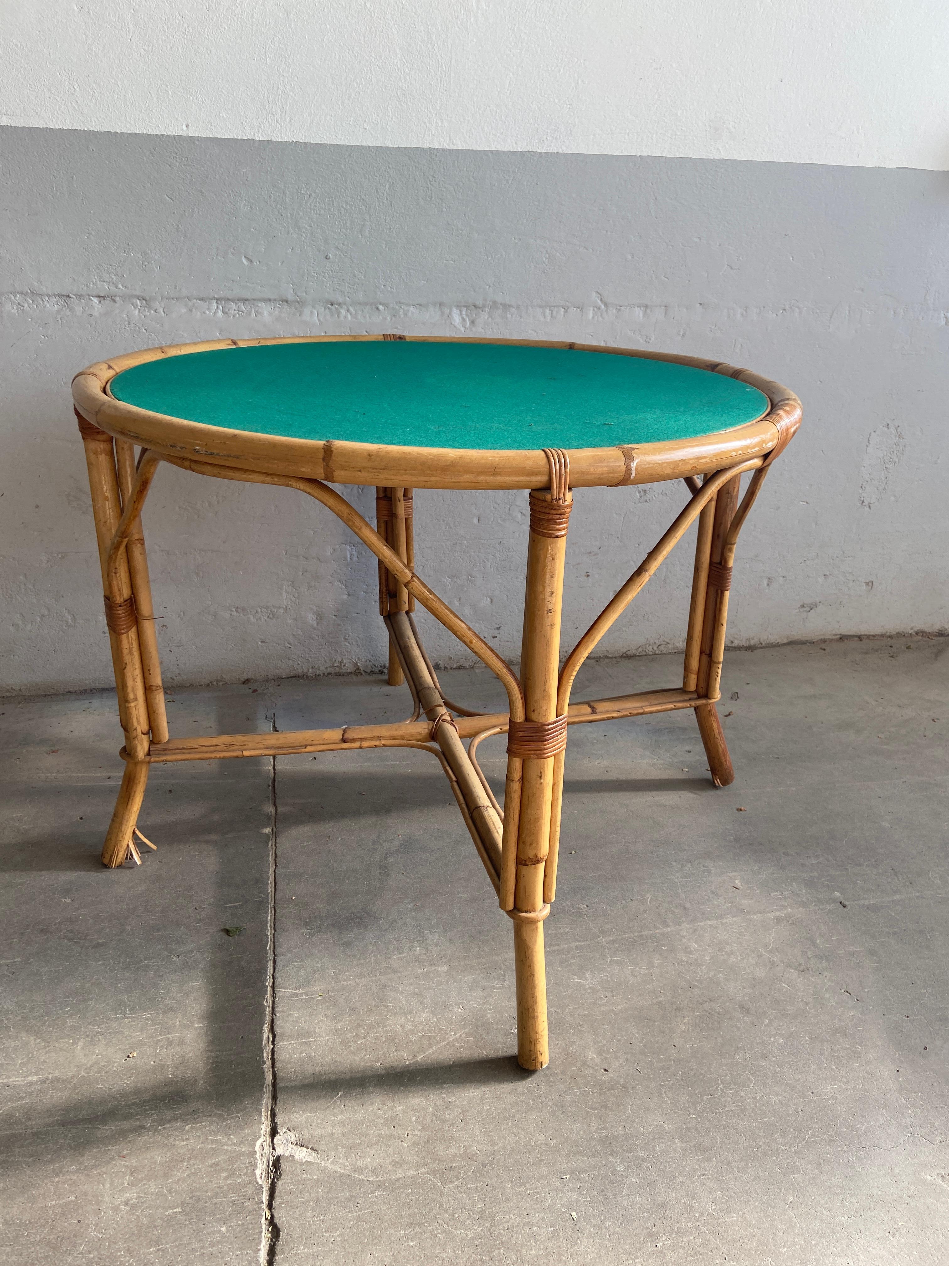 Mid-Century Modern Italian Bamboo Game Table Set with 2 Chairs, 1970s 2