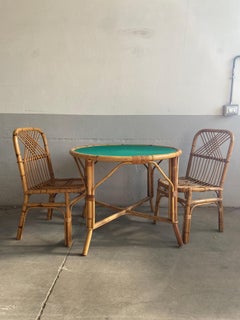 Mid-Century Modern Italian Bamboo Game Table Set with 2 Chairs, 1970s