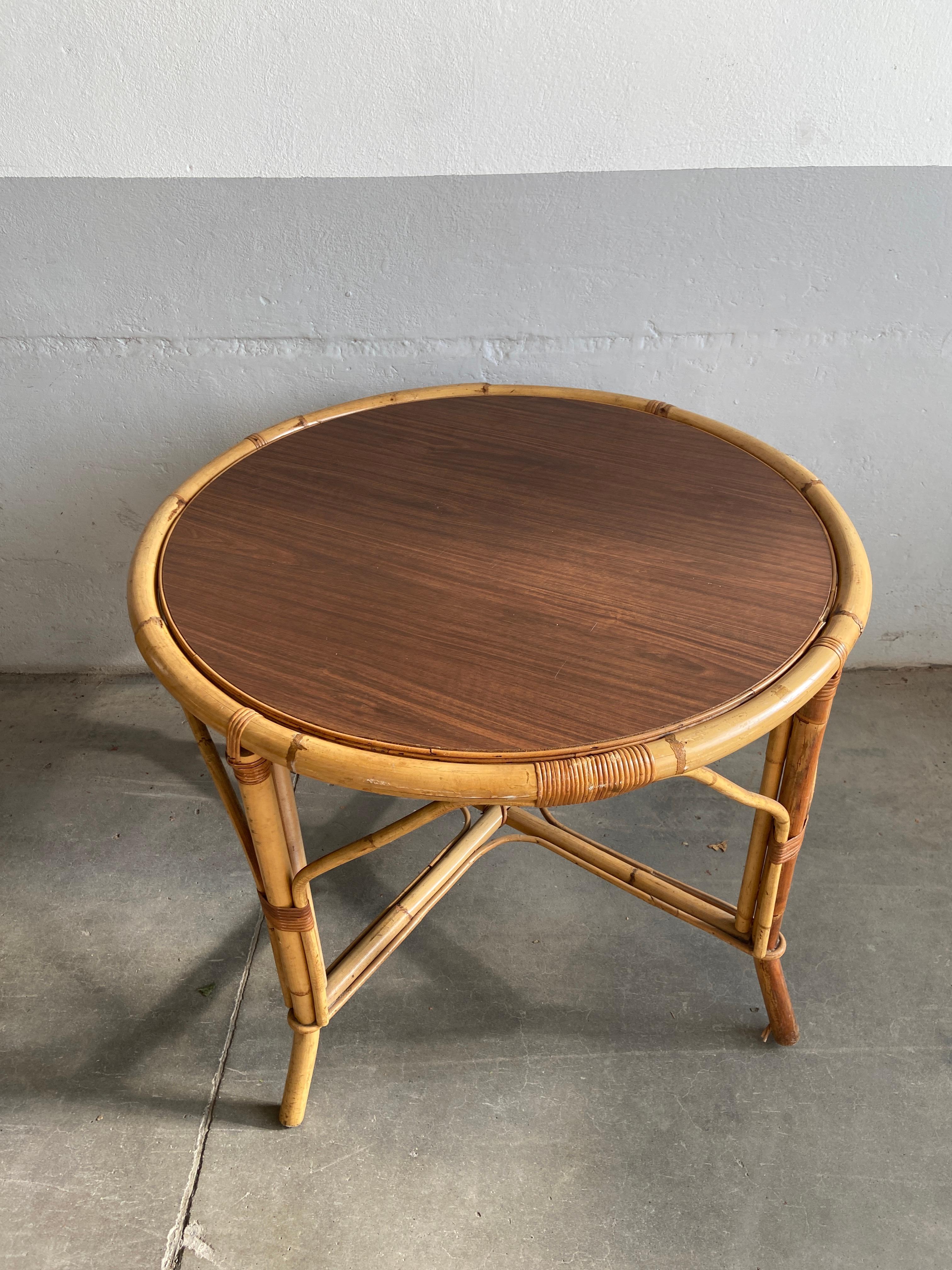 Mid-Century Modern Italian Bamboo Game Table Set with 2 Chairs, 1970s 1