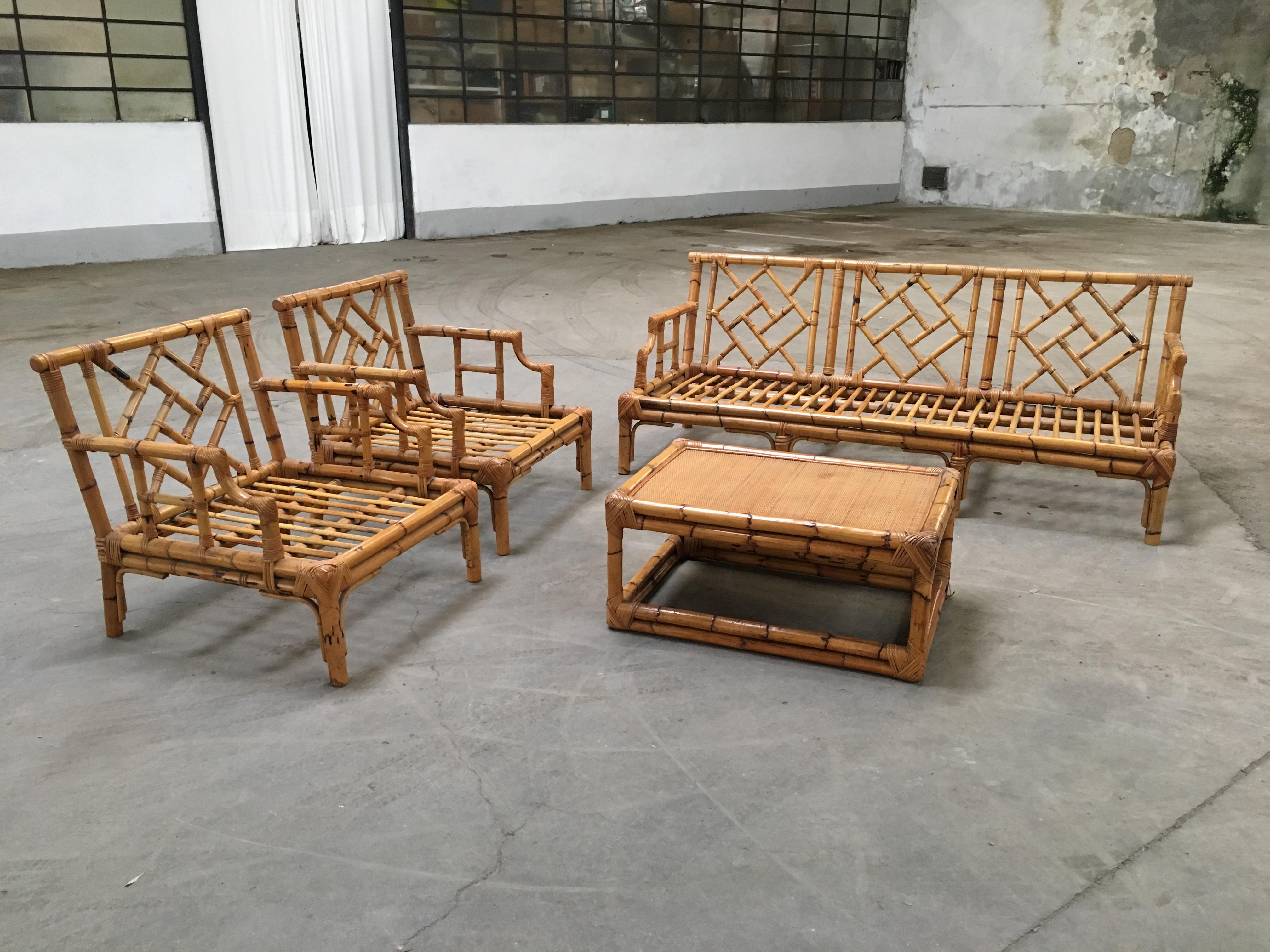 Mid-Century Modern Italian Bamboo Living Room Set by Vivai del Sud, 1970s In Good Condition In Prato, IT