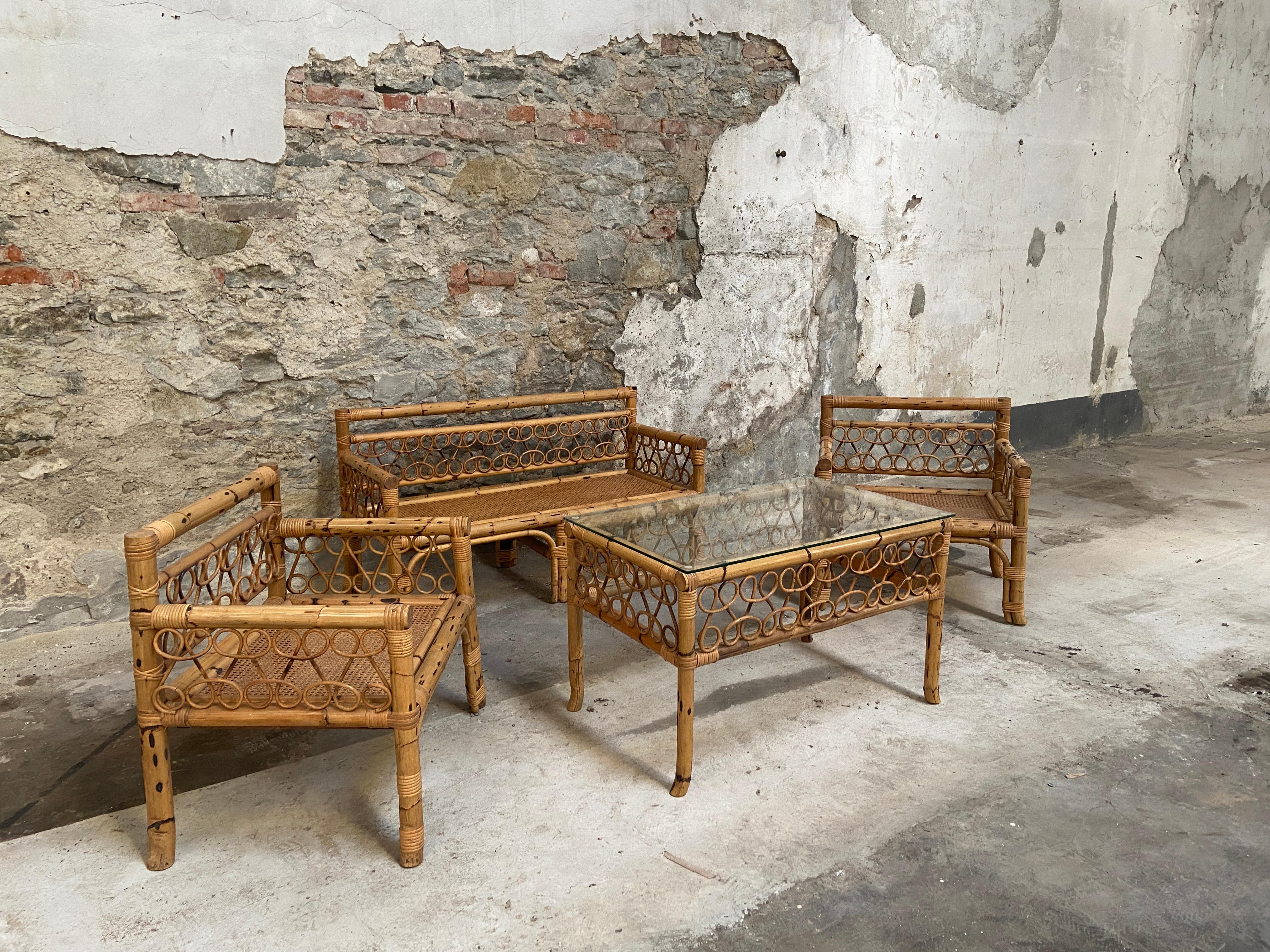 Mid-Century Modern Italienisches Bambus-Wohnzimmer-Set mit 