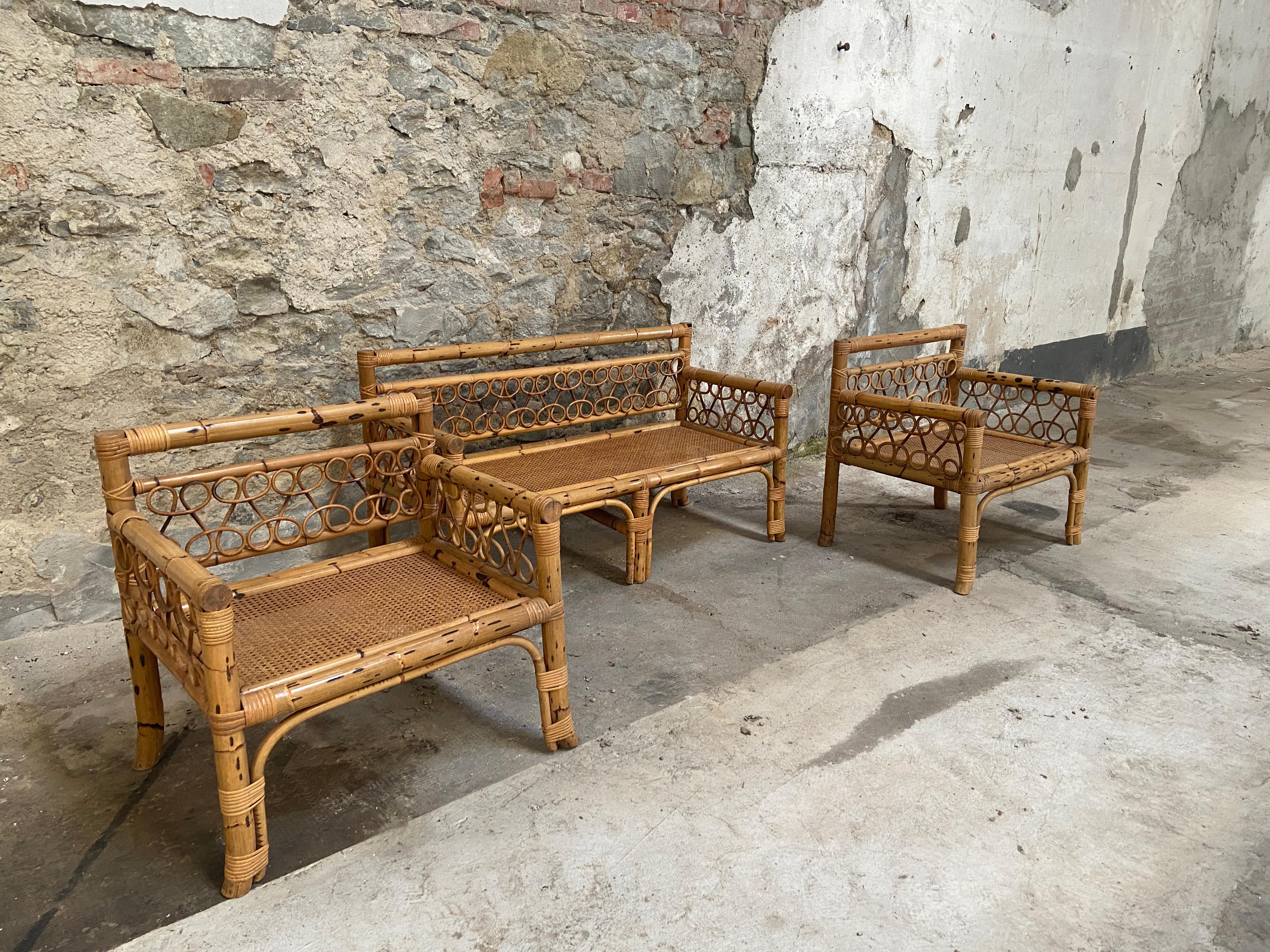 Late 20th Century Mid-Century Modern Italian Bamboo Living Room Set with 