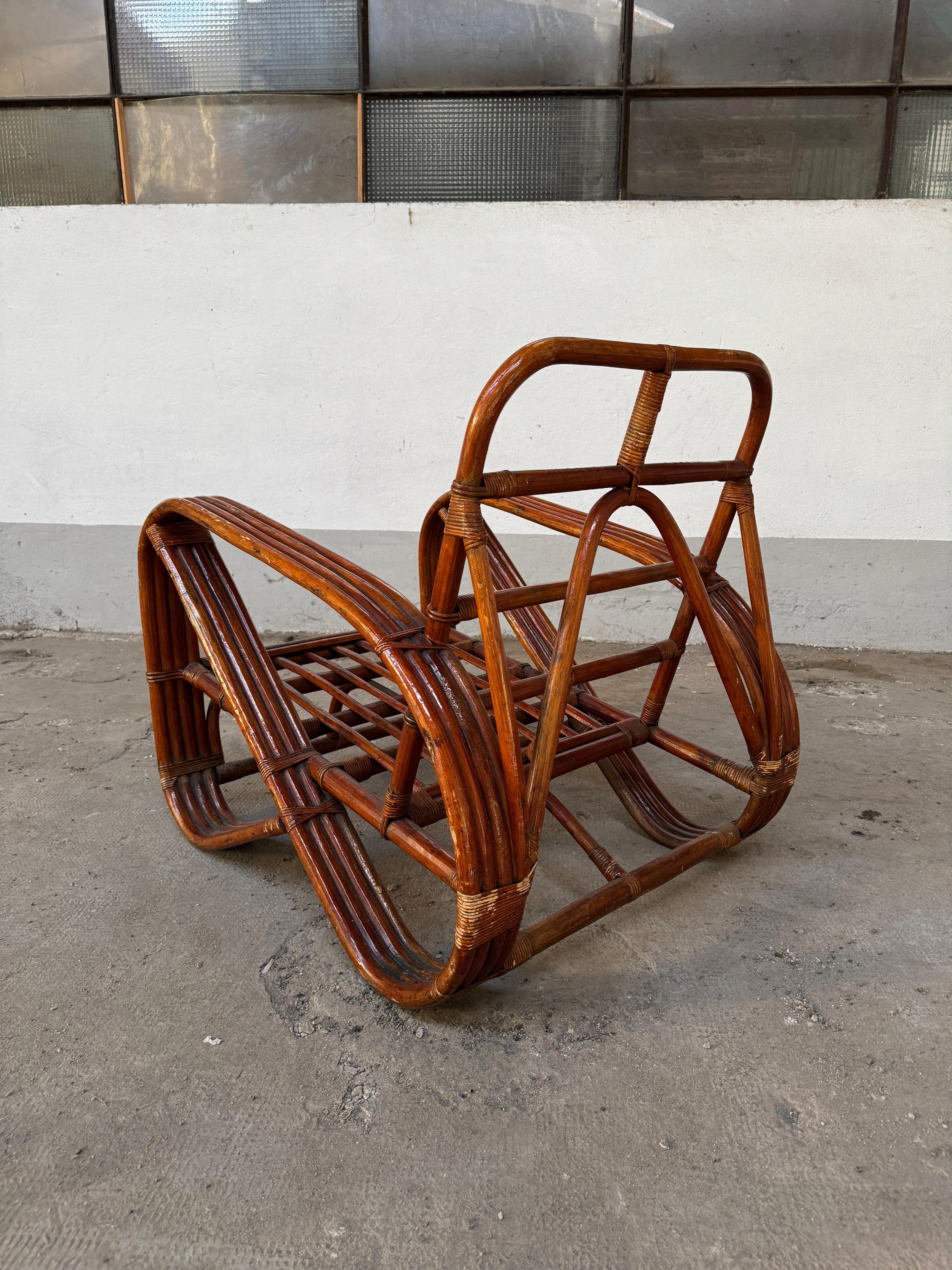 Mid-Century Modern Italian Bamboo Lounge Pretzel Armchair with Original Cushions For Sale 6