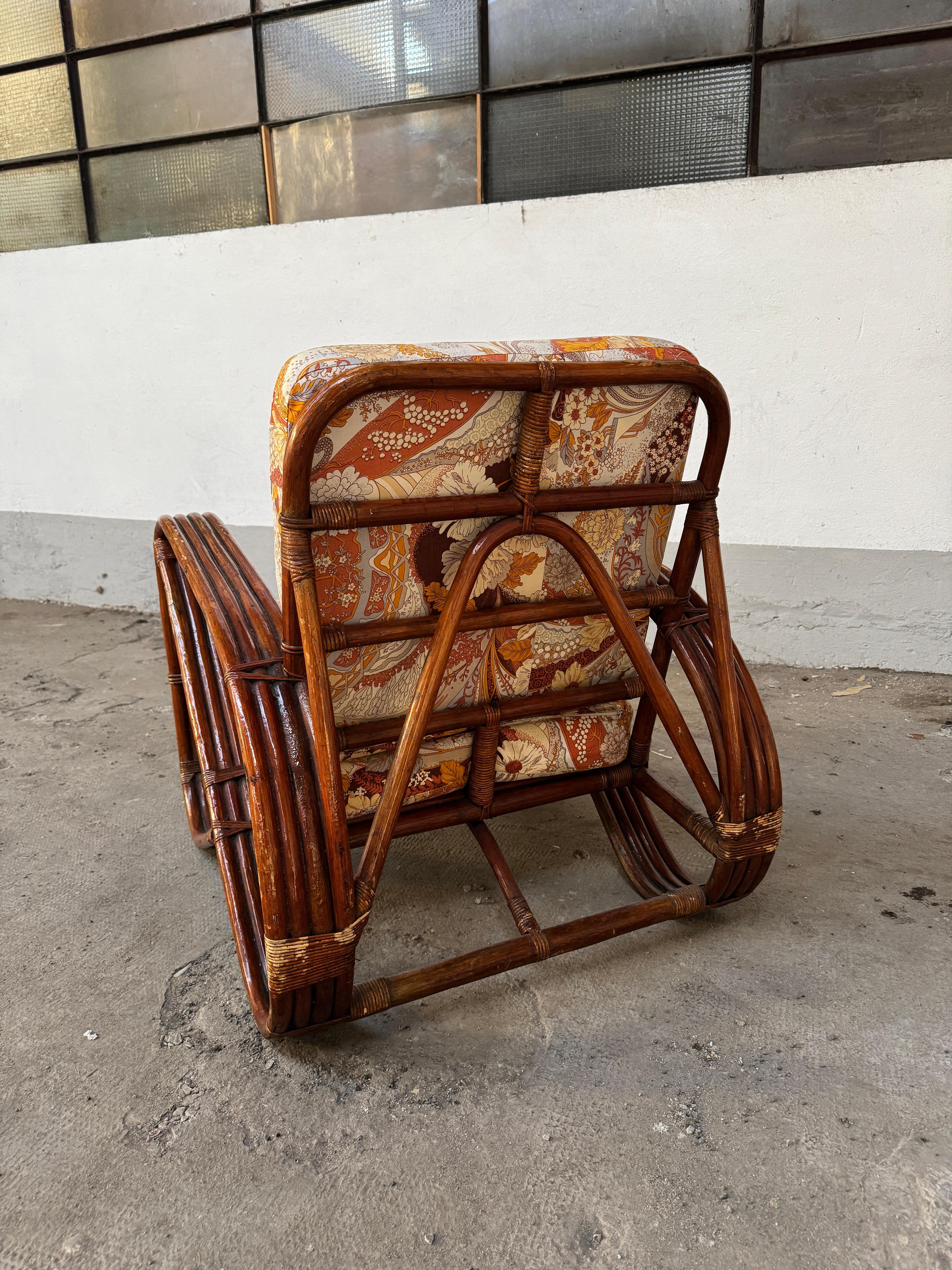Mid-Century Modern Italian Bamboo Lounge Pretzel Armchair with Original Cushions For Sale 7