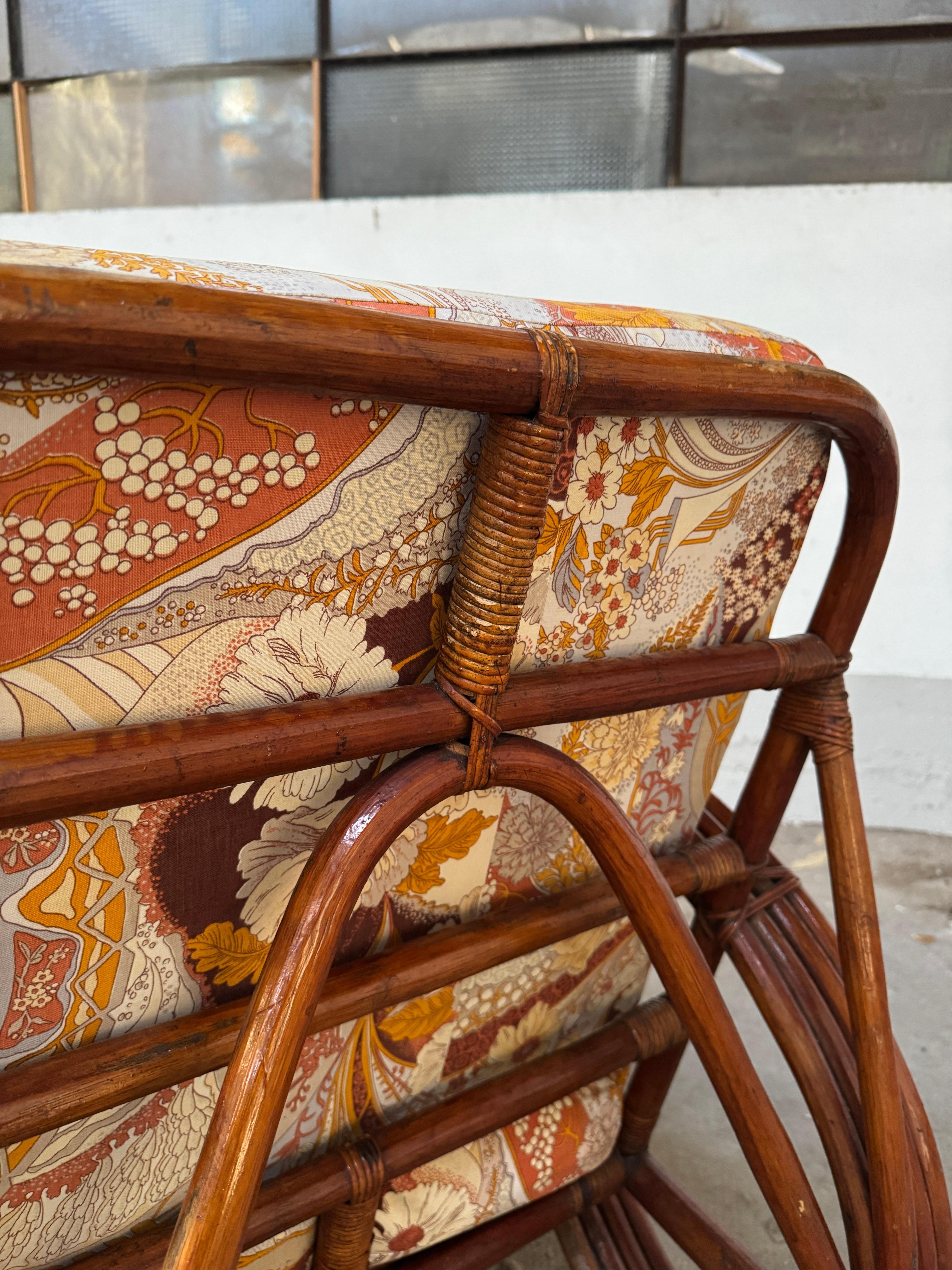 Mid-Century Modern Italian Bamboo Lounge Pretzel Armchair with Original Cushions For Sale 8