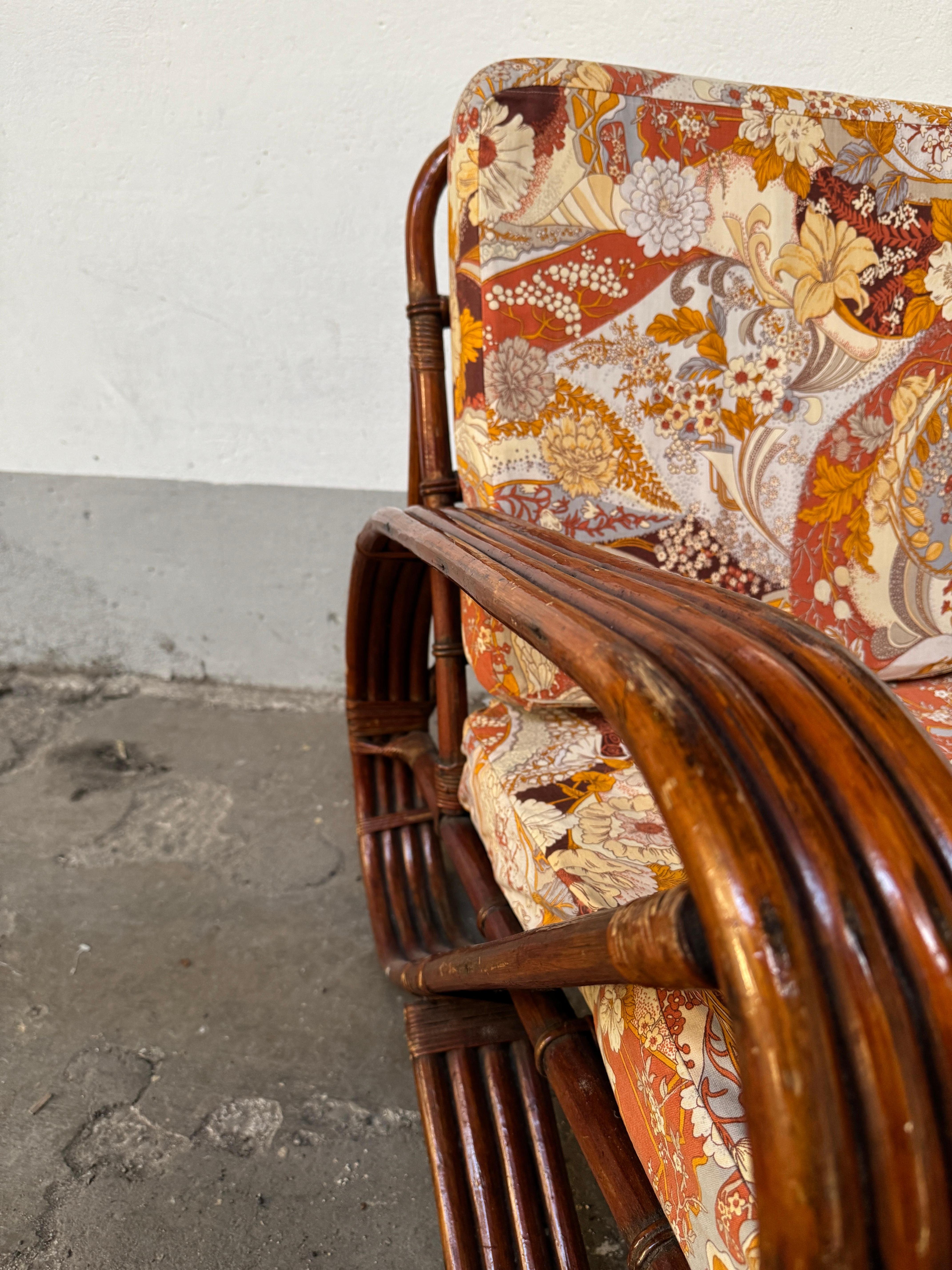 Mid-Century Modern Italian Bamboo Lounge Pretzel Armchair with Original Cushions For Sale 9