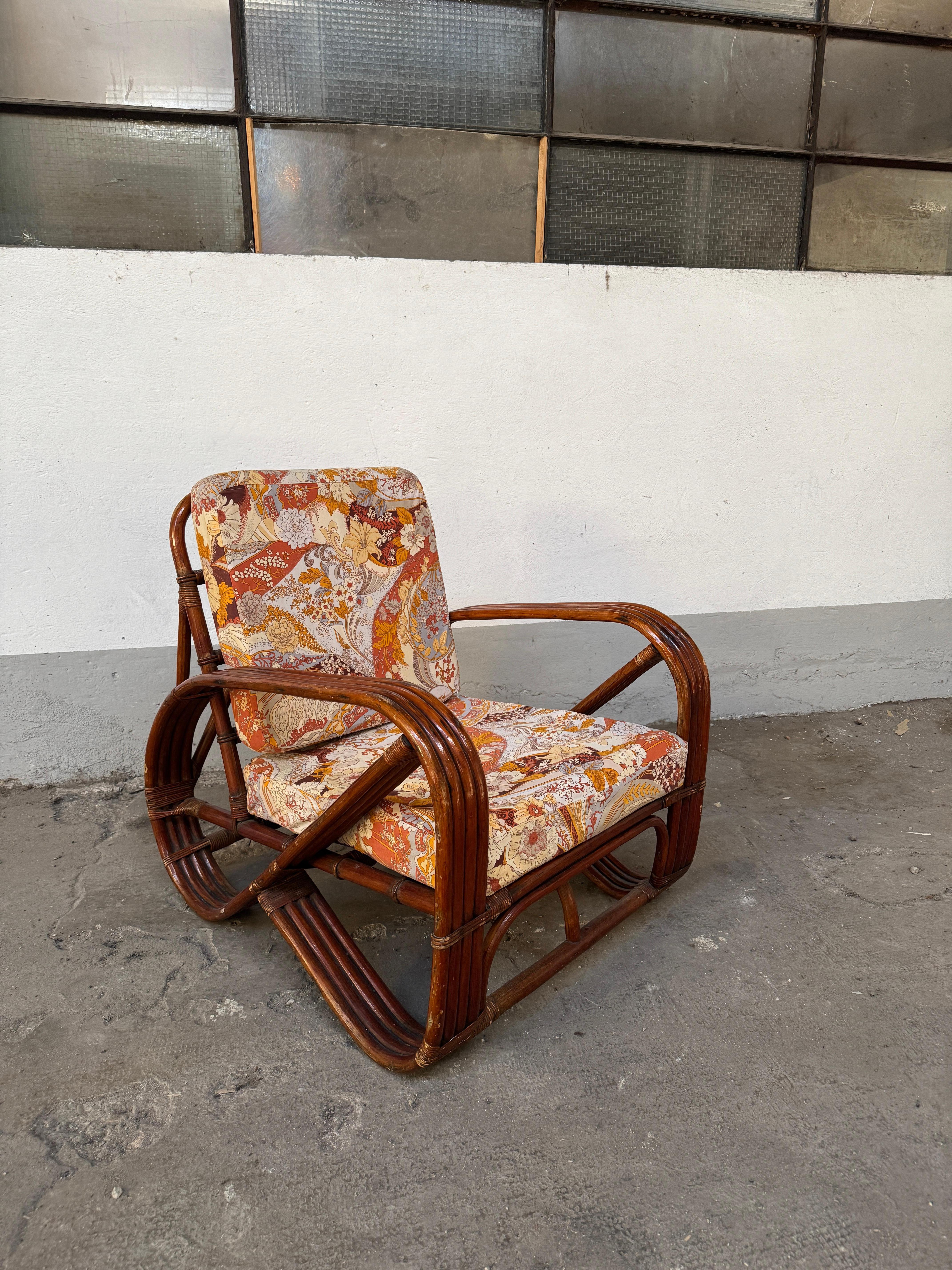 Mid-Century Modern Italian Bamboo Lounge Pretzel Armchair with Original Cushions In Good Condition For Sale In Prato, IT