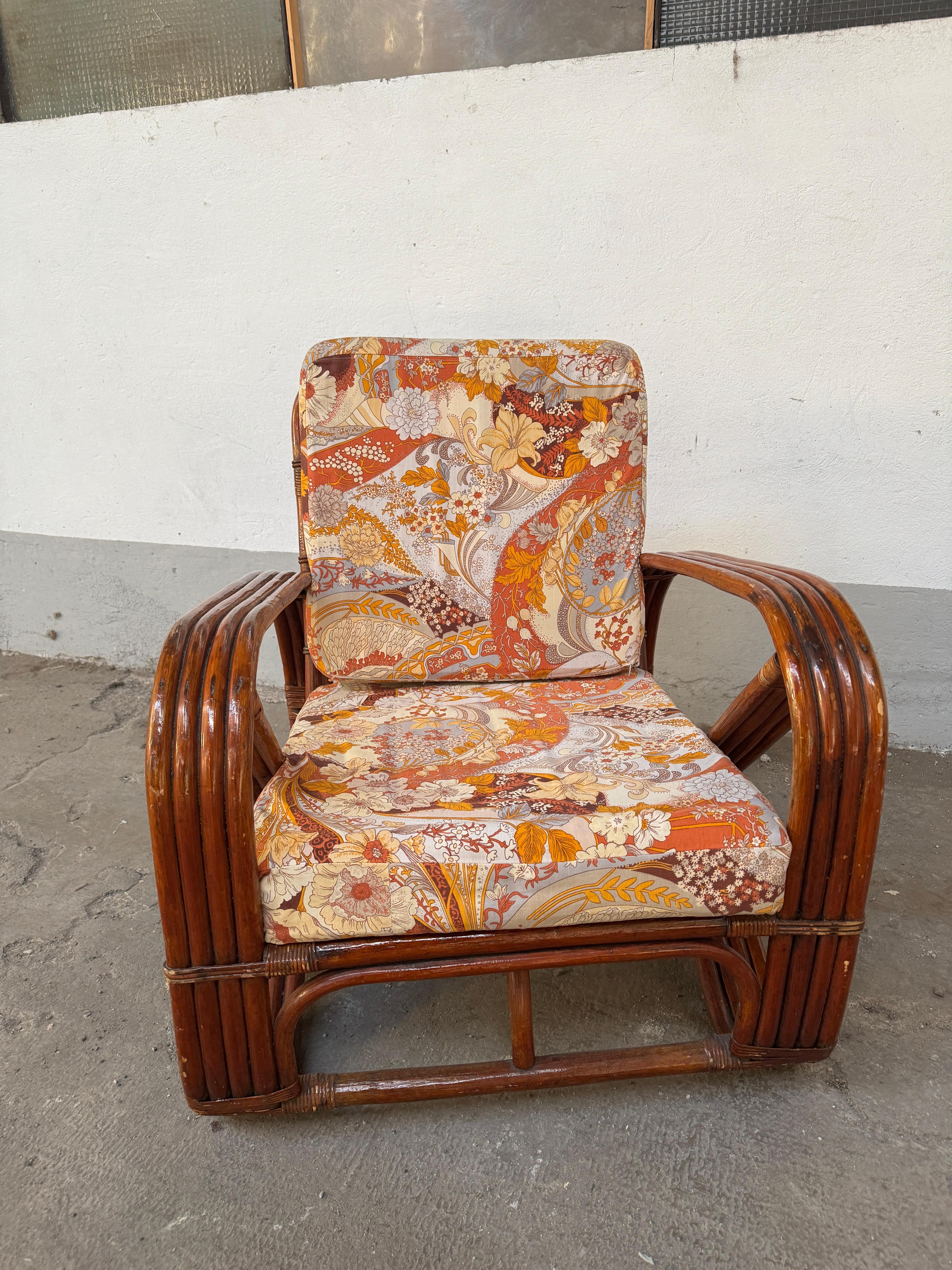 Mid-20th Century Mid-Century Modern Italian Bamboo Lounge Pretzel Armchair with Original Cushions For Sale