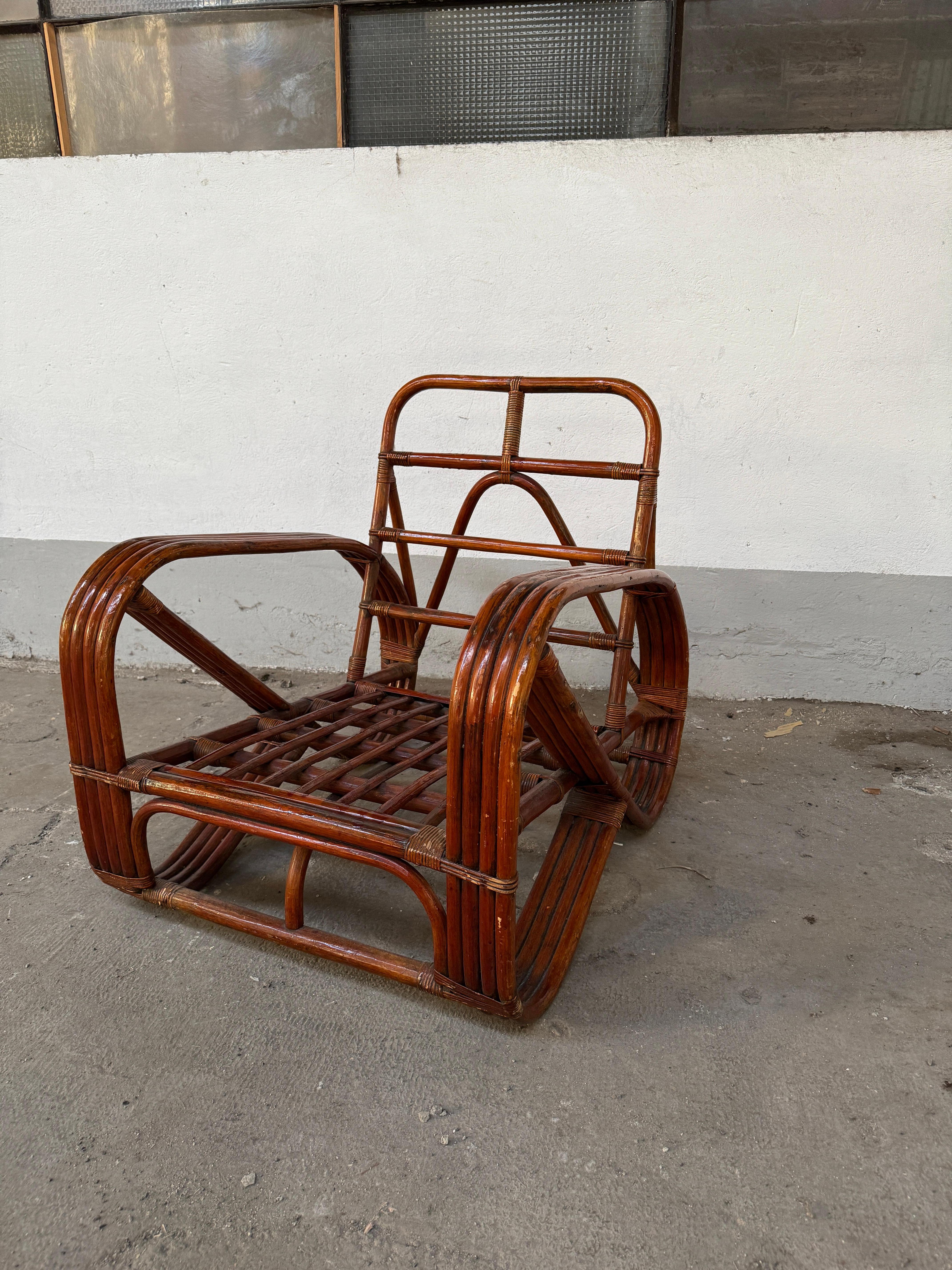 Mid-Century Modern Italian Bamboo Lounge Pretzel Armchair with Original Cushions For Sale 3