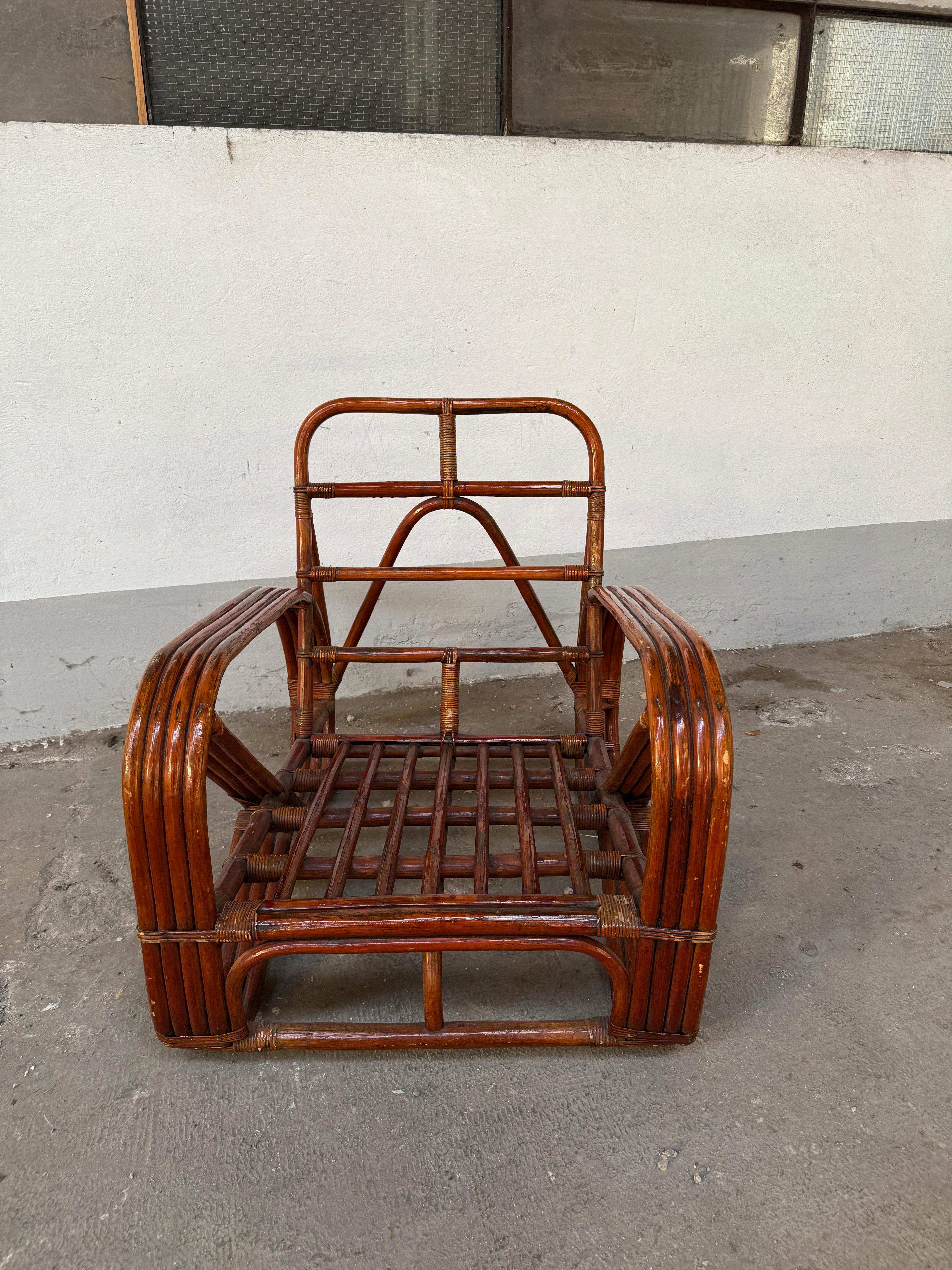 Mid-Century Modern Italian Bamboo Lounge Pretzel Armchair with Original Cushions For Sale 4