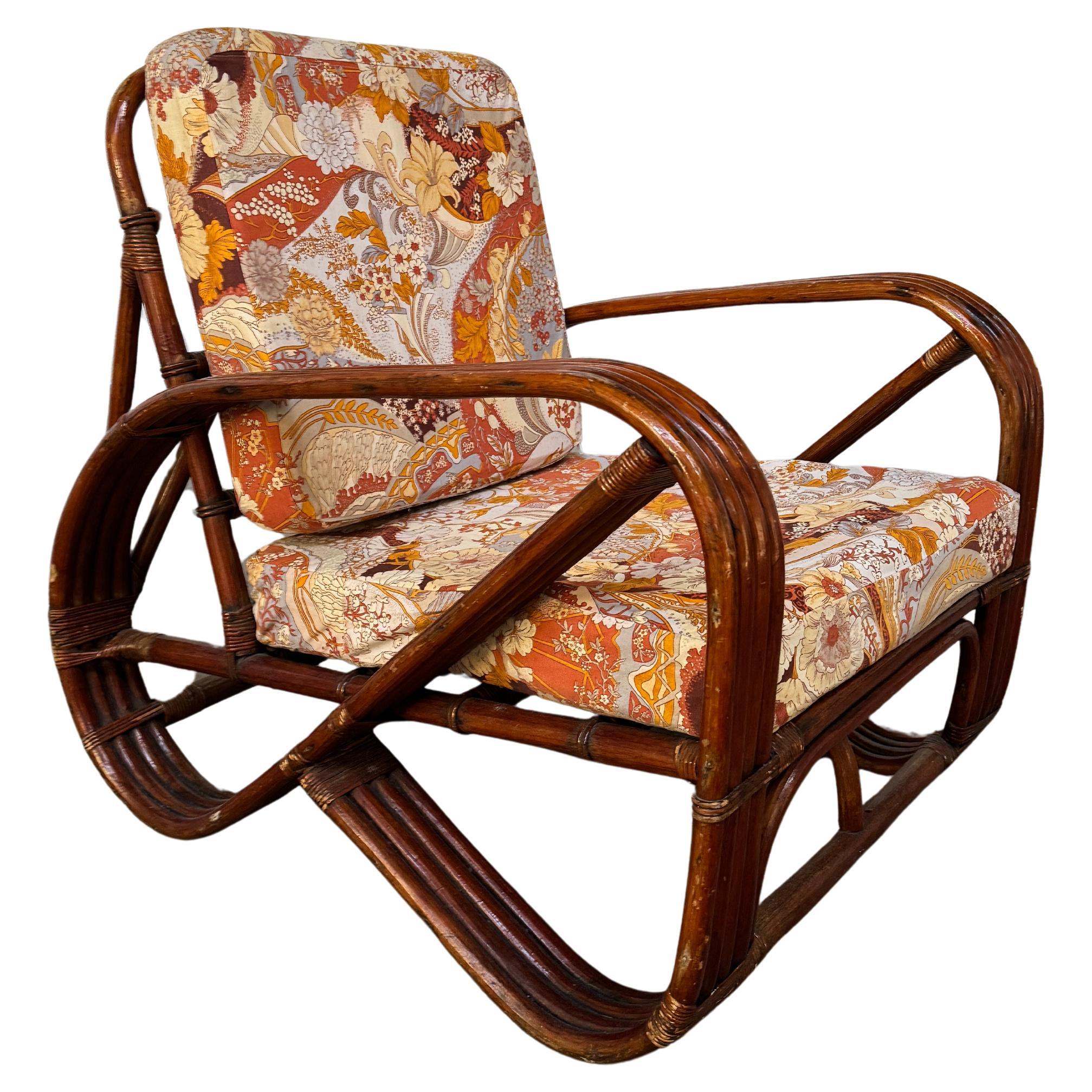 Mid-Century Modern Italian Bamboo Lounge Pretzel Armchair with Original Cushions For Sale