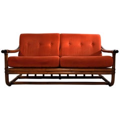 Retro Mid-Century Modern Italian Rattan Orange Sofa