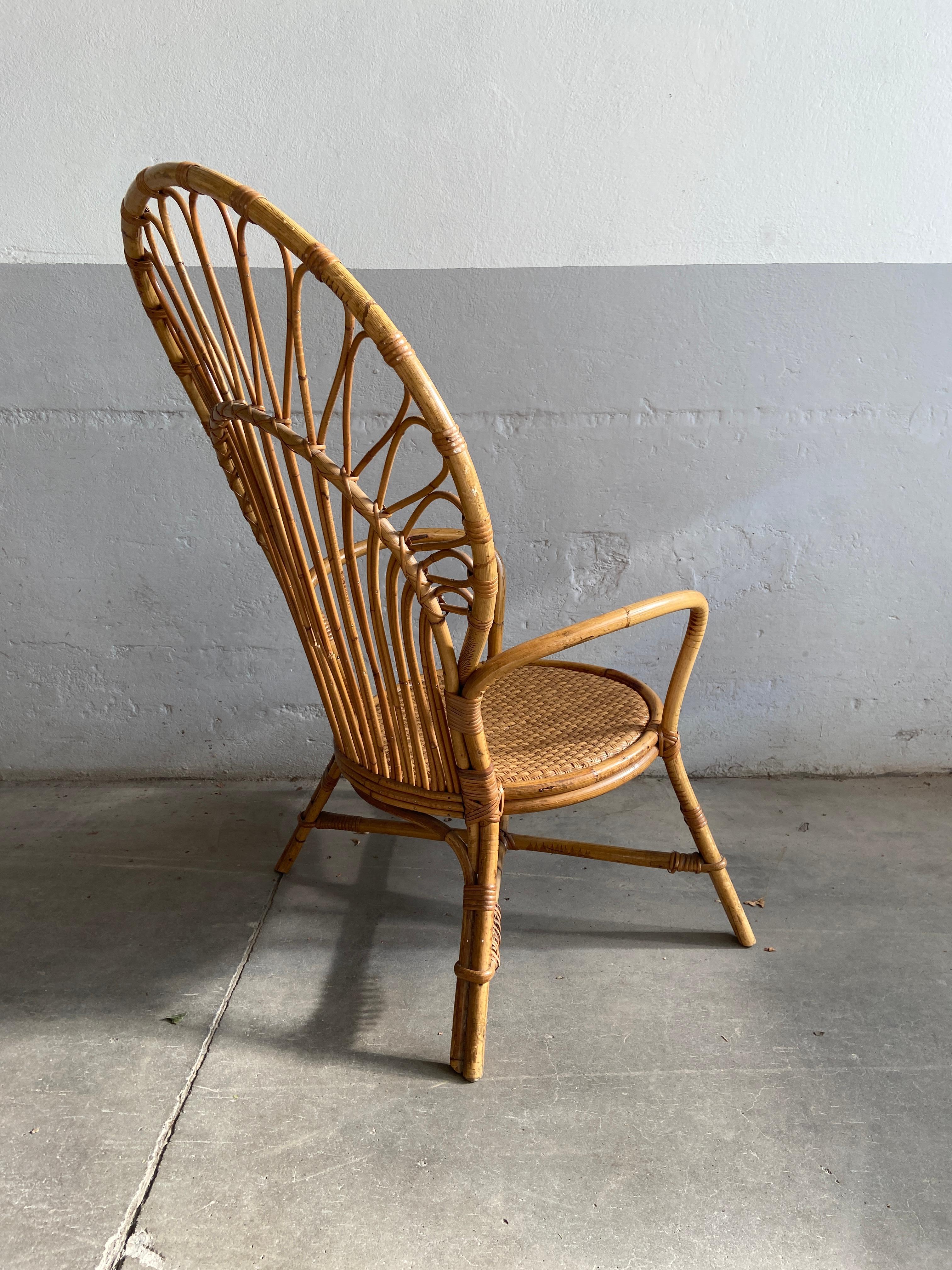 Mid-Century Modern Italian Bamboo Peacock Armchair, 1970s In Good Condition For Sale In Prato, IT