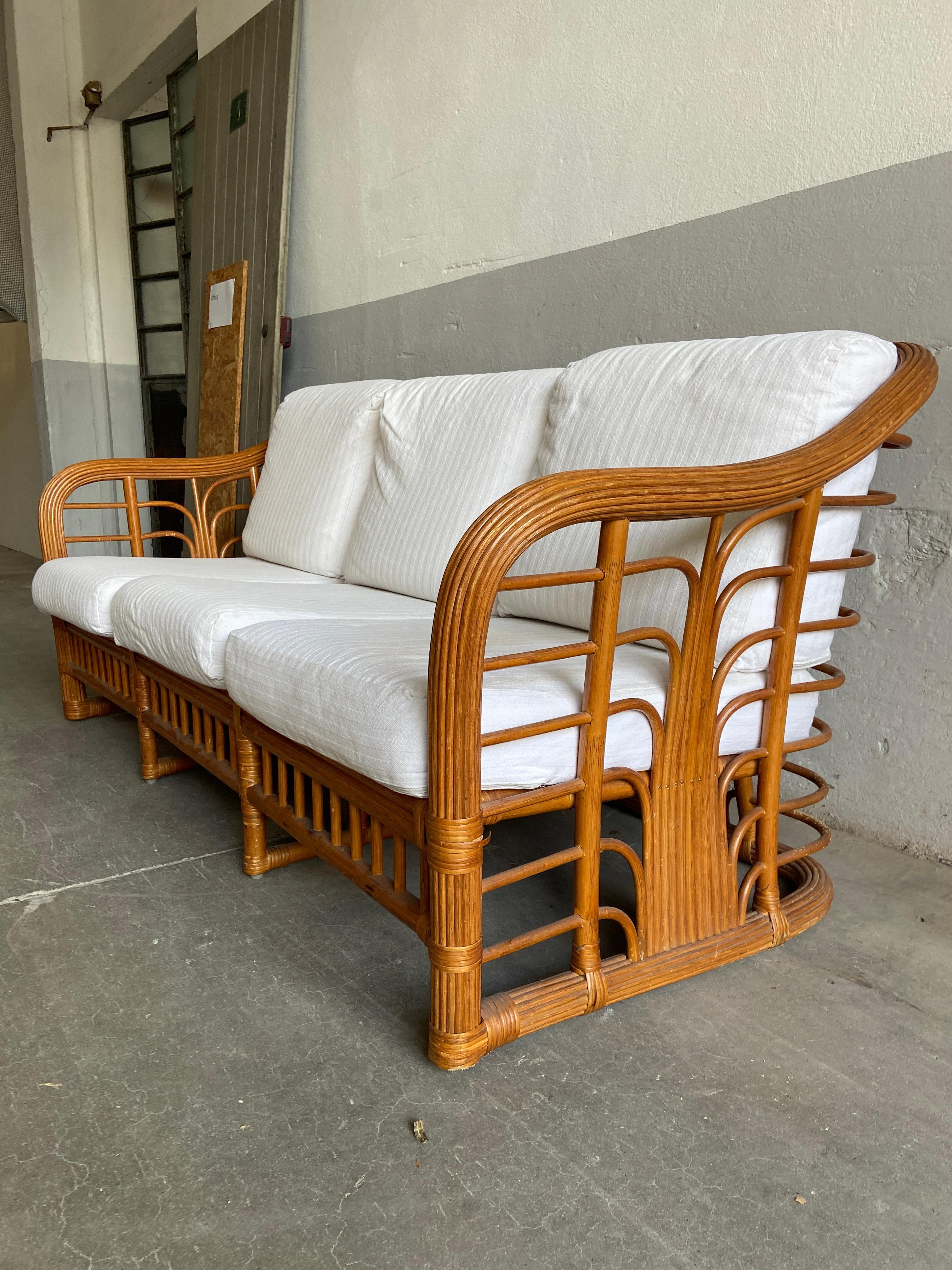Cotton Mid-Century Modern Italian Bamboo Sofa by Vivai del Sud, 1970s For Sale