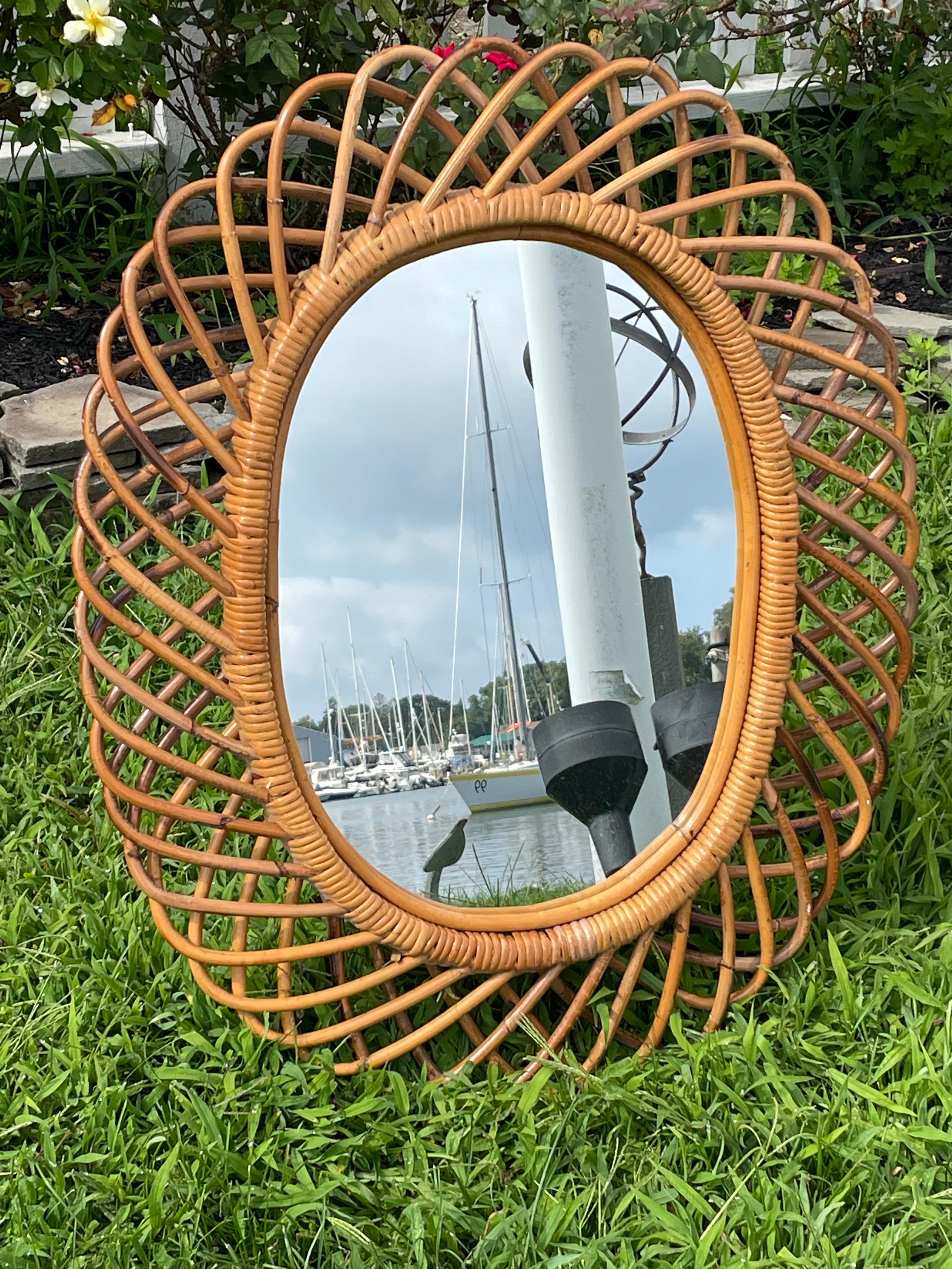 Mid Century Modern Italian Bamboo Sunburst Mirror für Rosenthal Netter (Italienisch) im Angebot