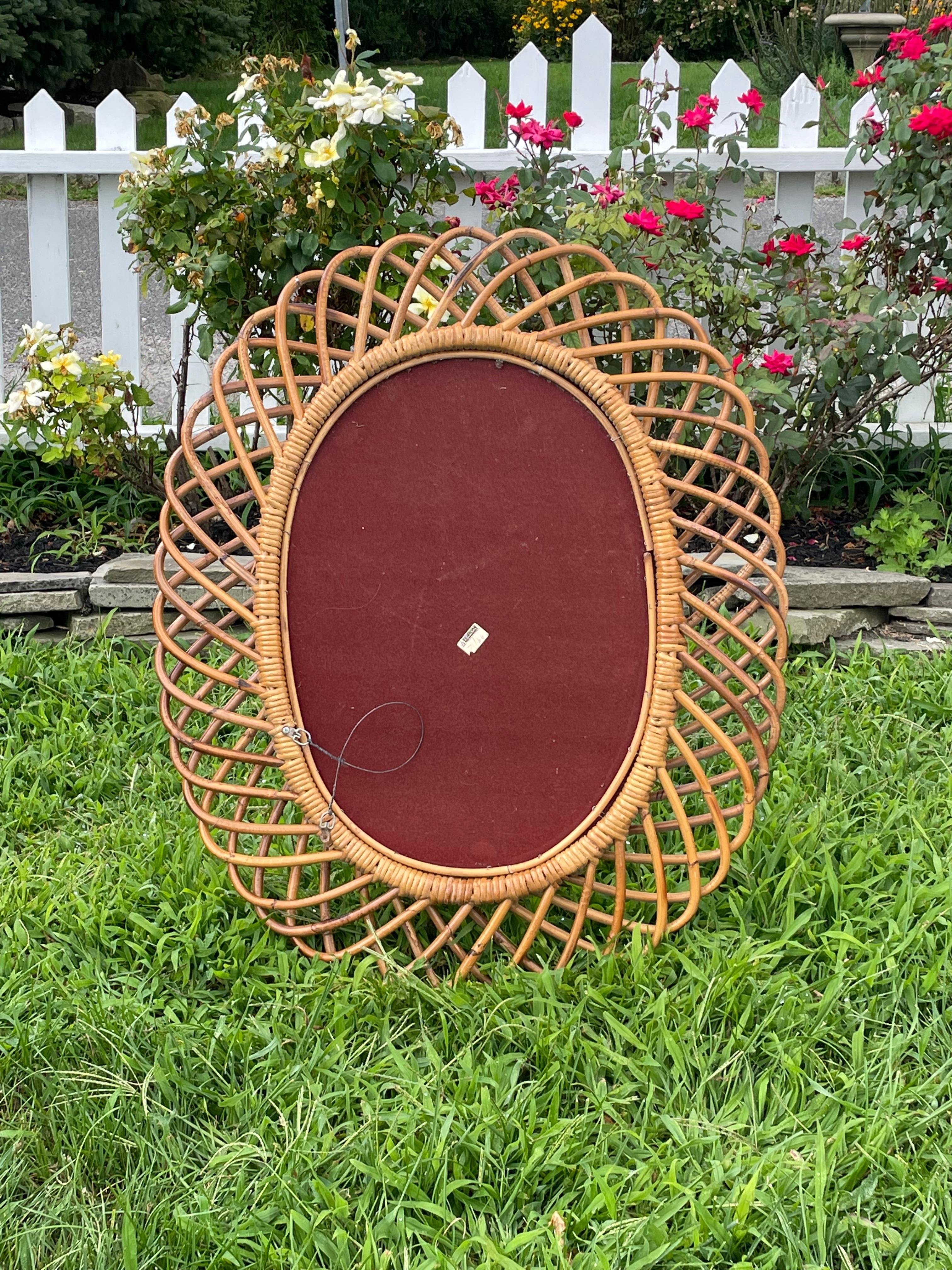 20th Century Mid Century Modern Italian Bamboo Sunburst Mirror for Rosenthal Netter For Sale