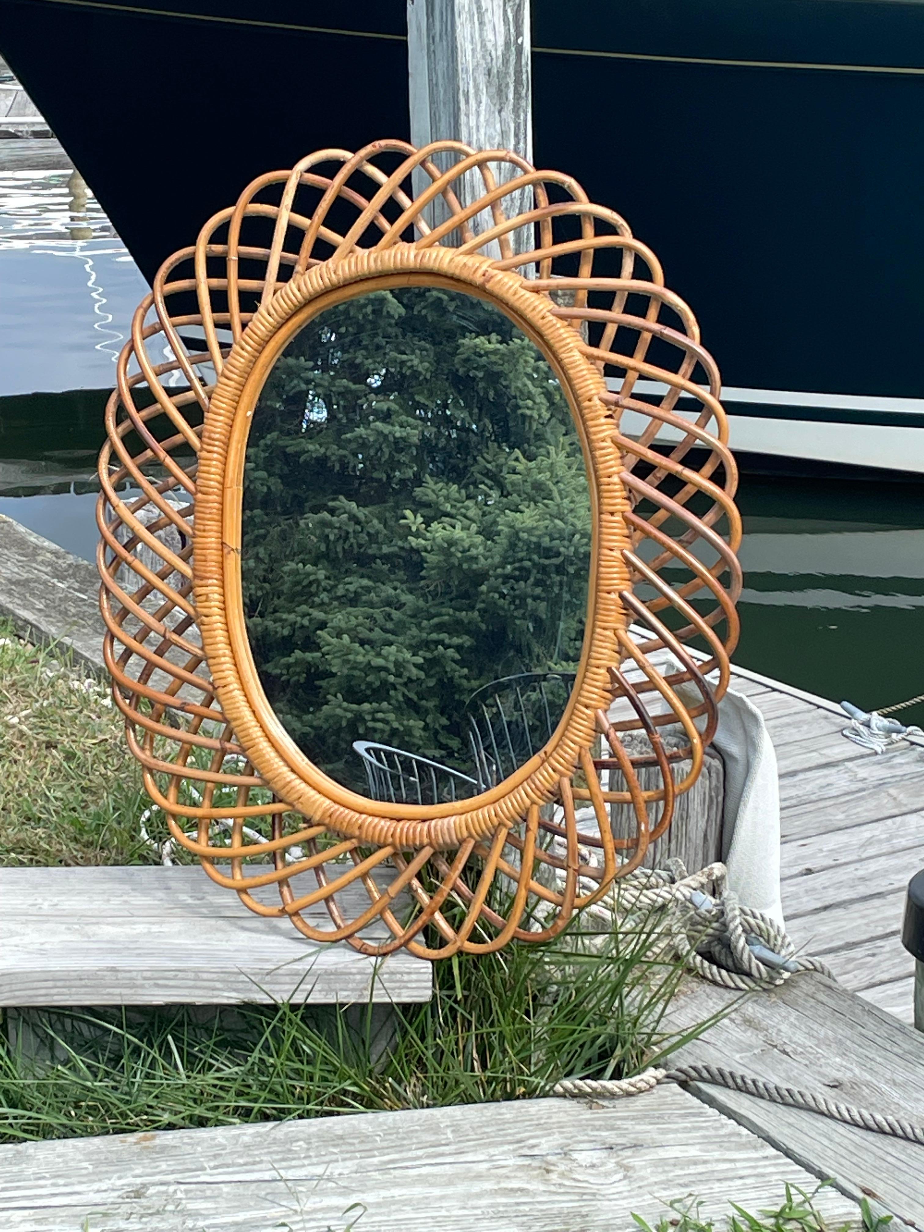 Mid Century Modern Italian Bamboo Sunburst Mirror for Rosenthal Netter For Sale 2