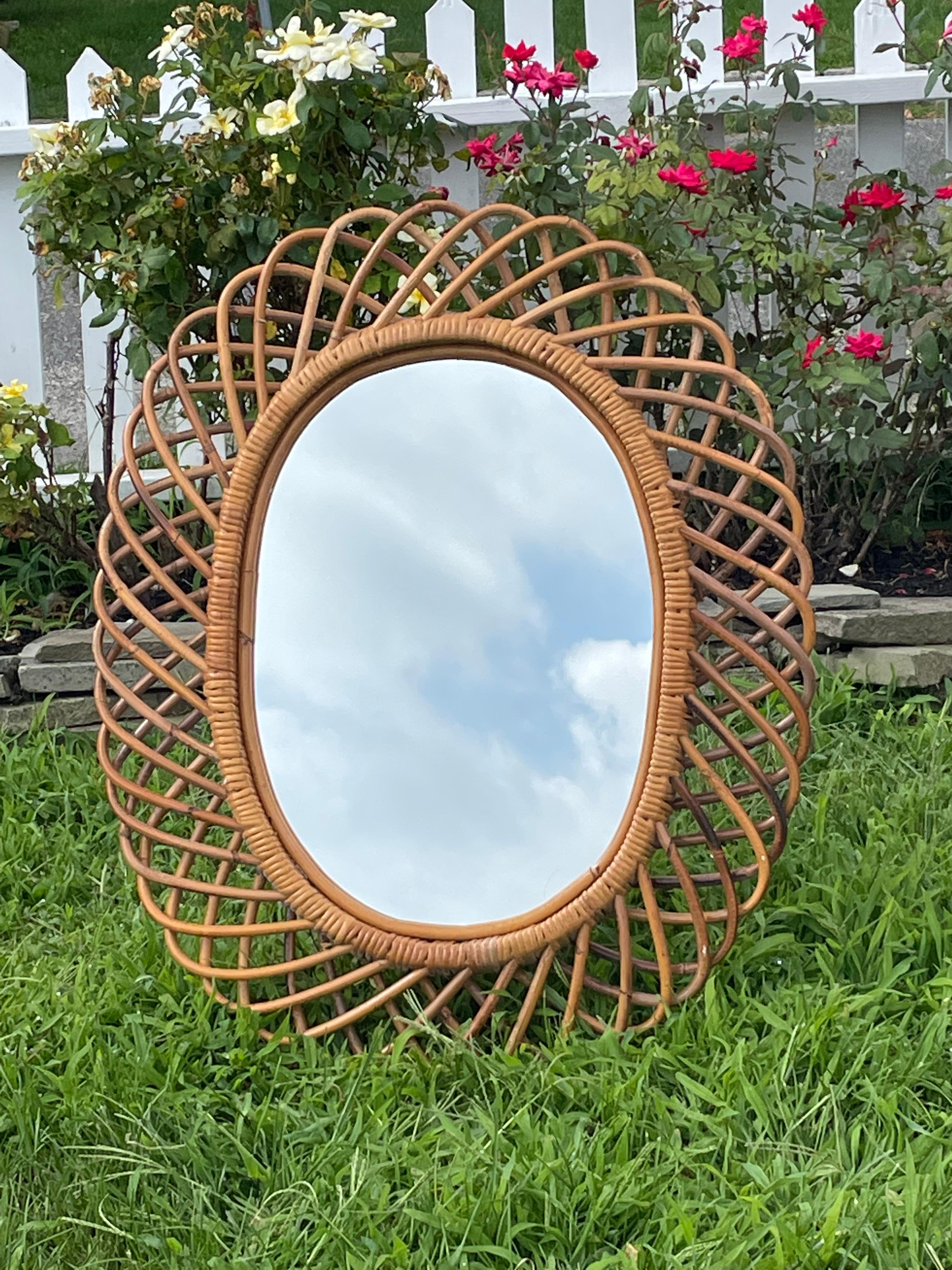 Mid Century Modern Italian Bamboo Sunburst Mirror für Rosenthal Netter im Angebot 1