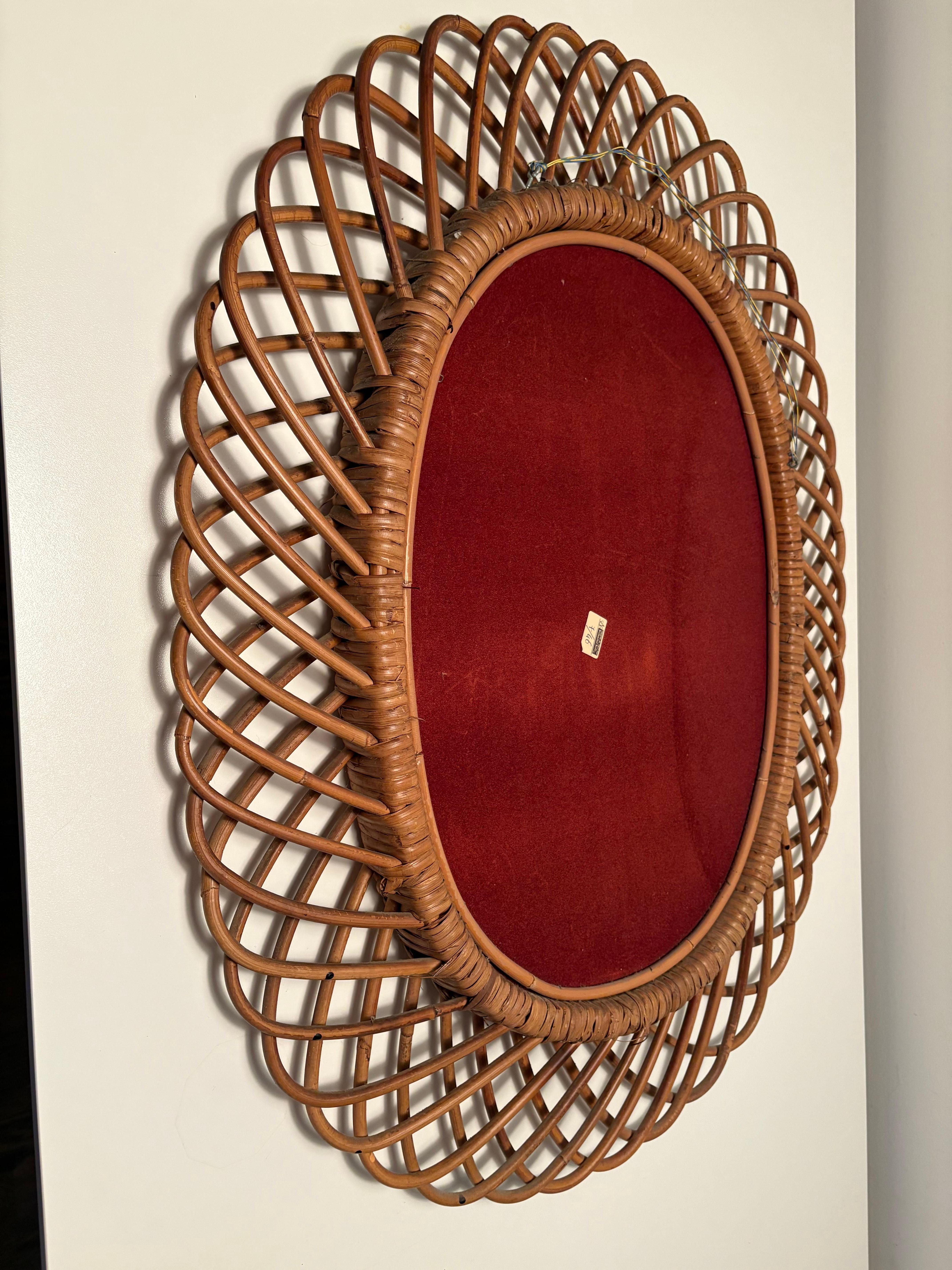 Miroir en bambou à rayons de soleil pour Rosenthal Netter, Italie, milieu du siècle dernier en vente 3