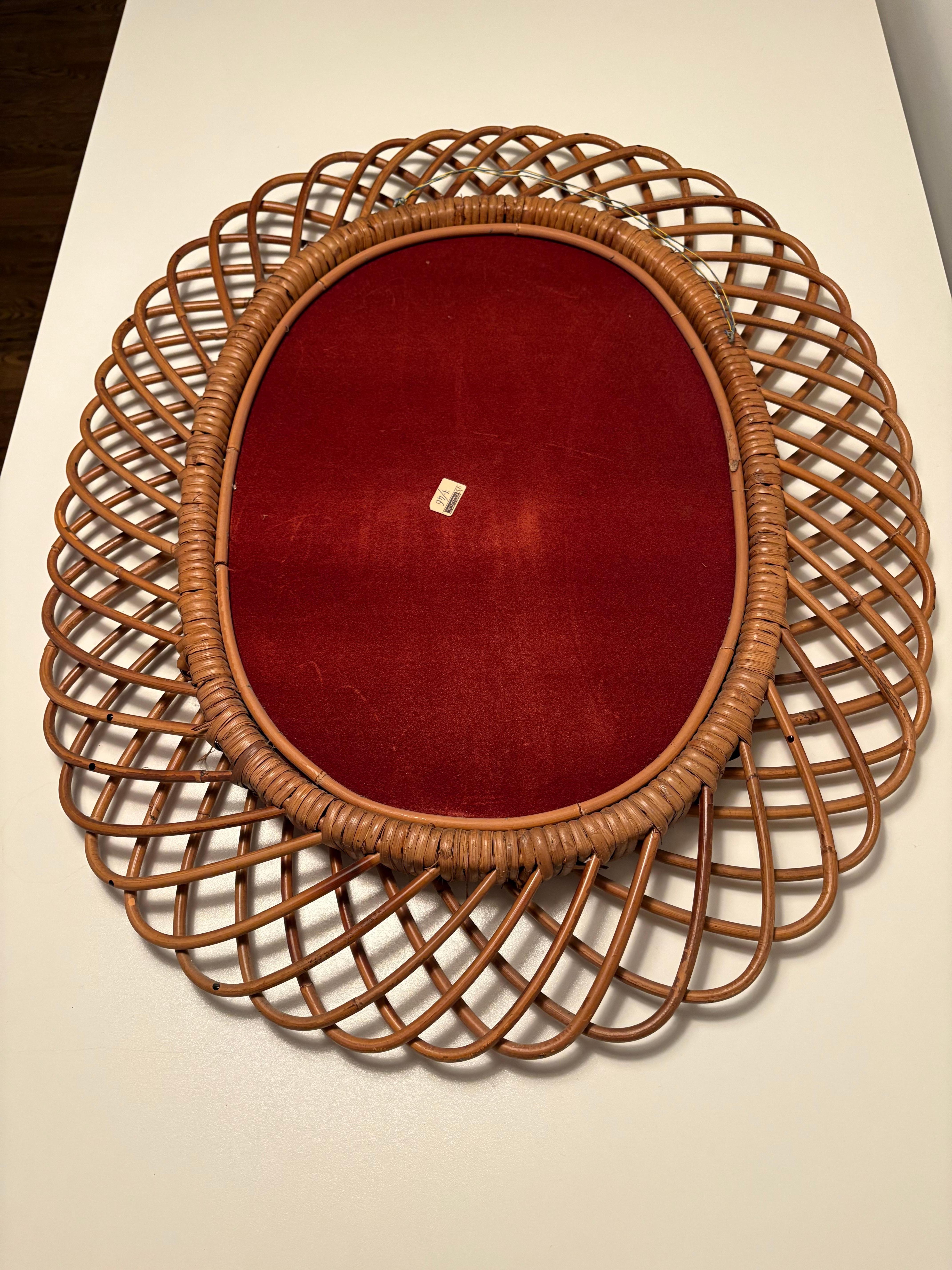 Miroir en bambou à rayons de soleil pour Rosenthal Netter, Italie, milieu du siècle dernier en vente 4
