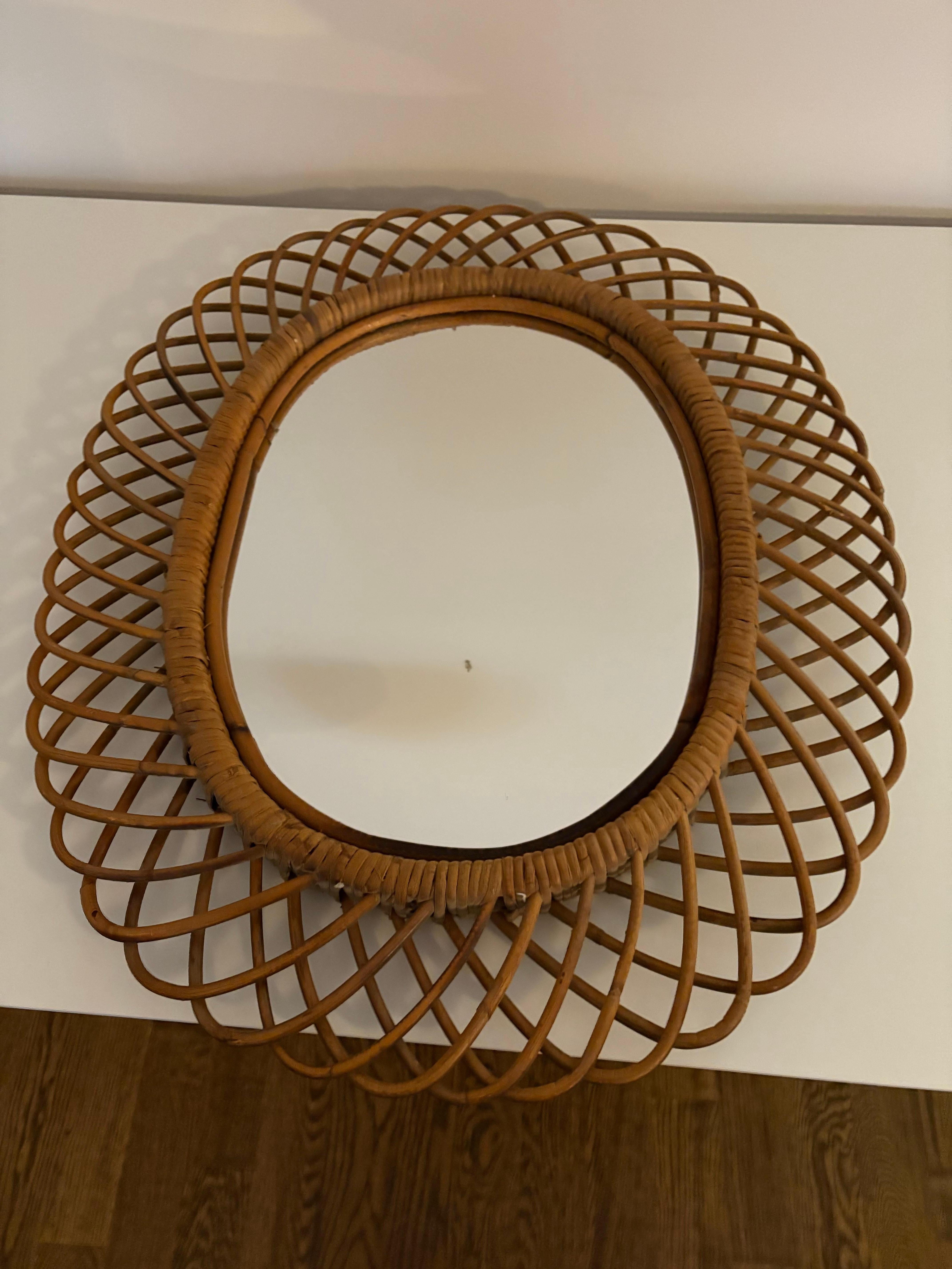 Miroir en bambou à rayons de soleil pour Rosenthal Netter, Italie, milieu du siècle dernier en vente 5