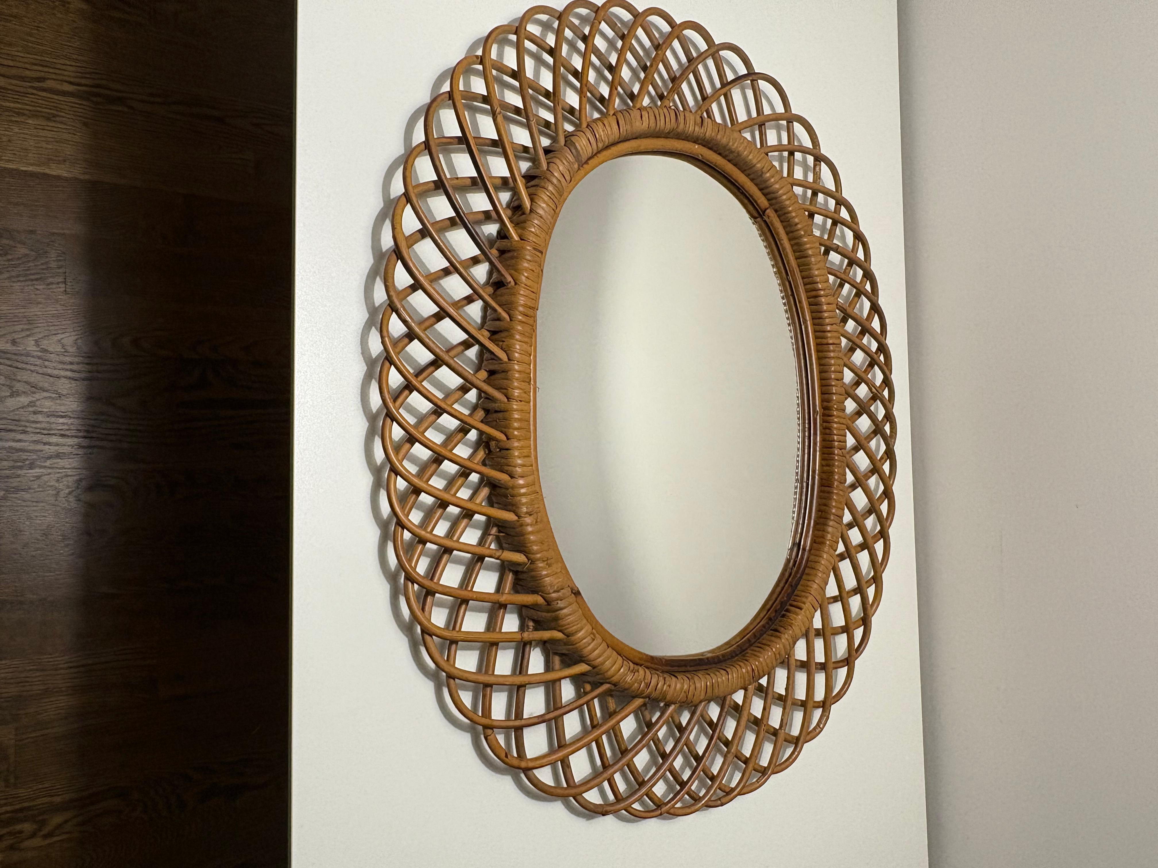Miroir en bambou à rayons de soleil pour Rosenthal Netter, Italie, milieu du siècle dernier en vente 6