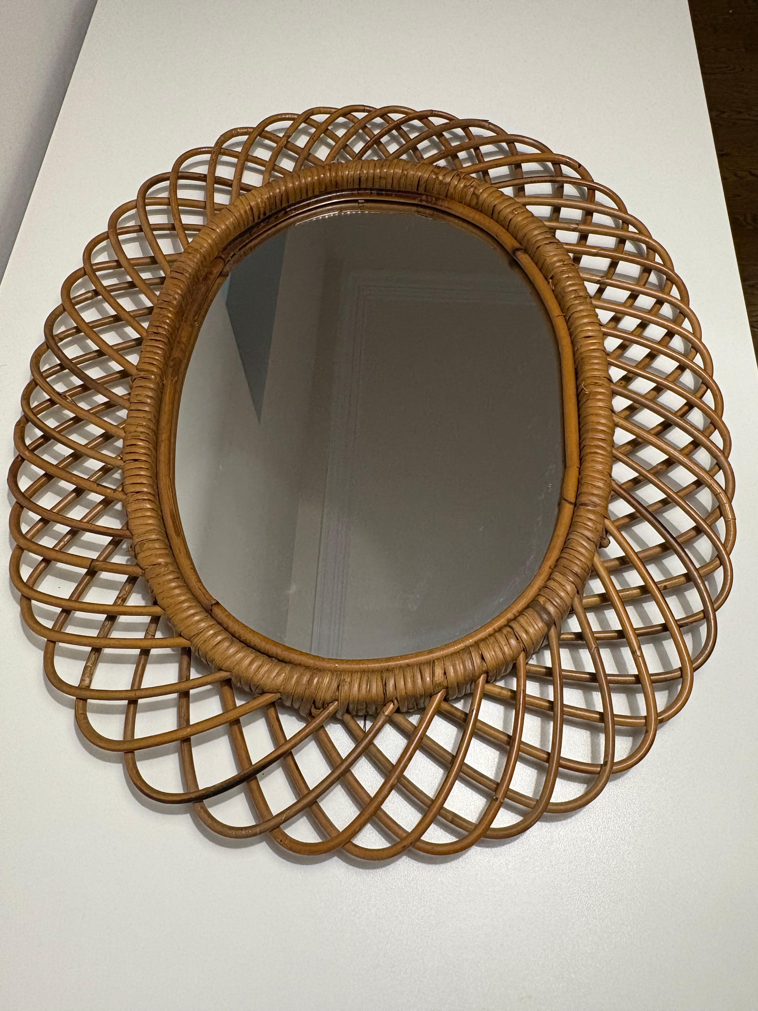 Miroir en bambou à rayons de soleil pour Rosenthal Netter, Italie, milieu du siècle dernier en vente 7