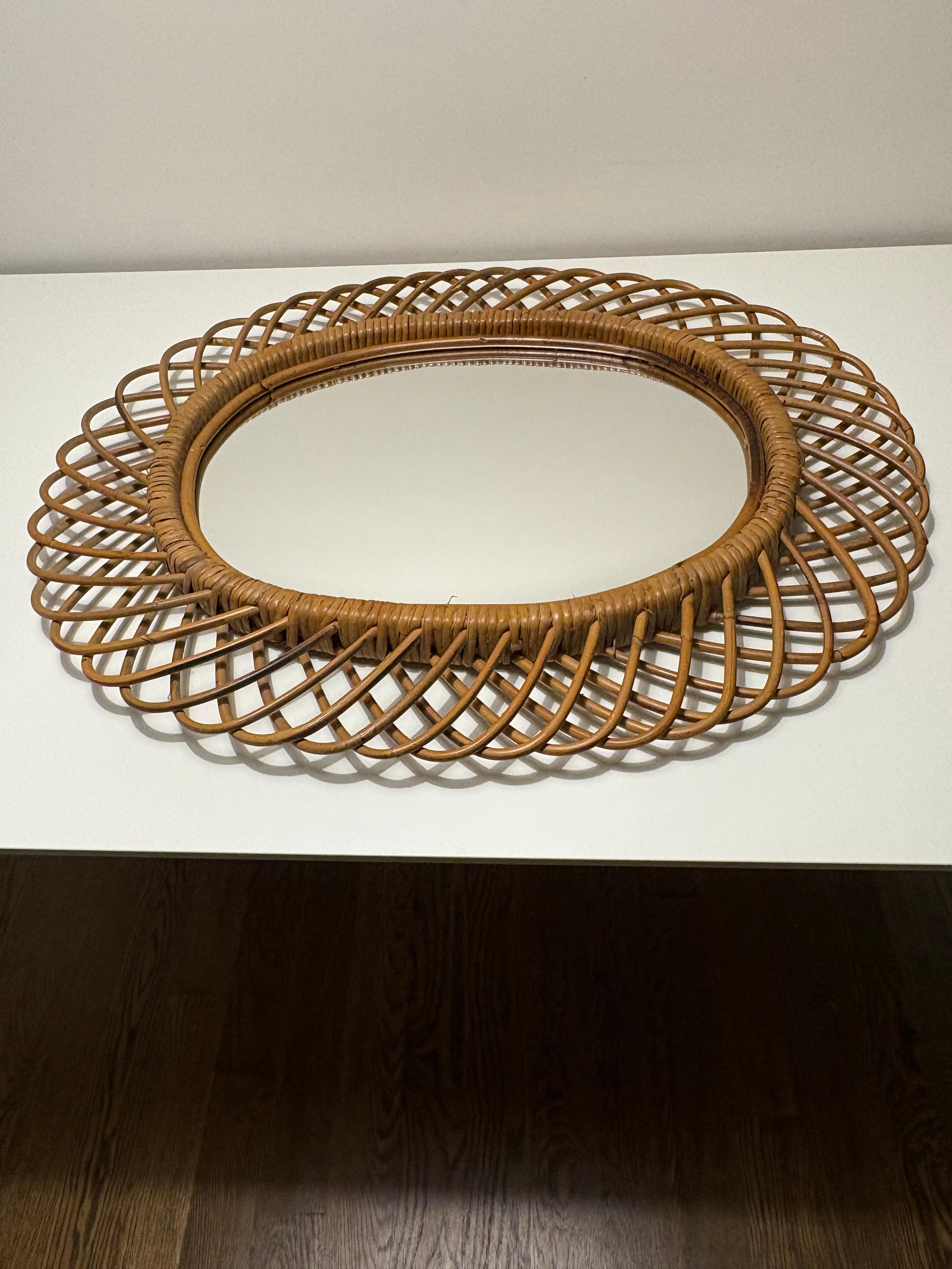 Mid-Century Modern Miroir en bambou à rayons de soleil pour Rosenthal Netter, Italie, milieu du siècle dernier en vente