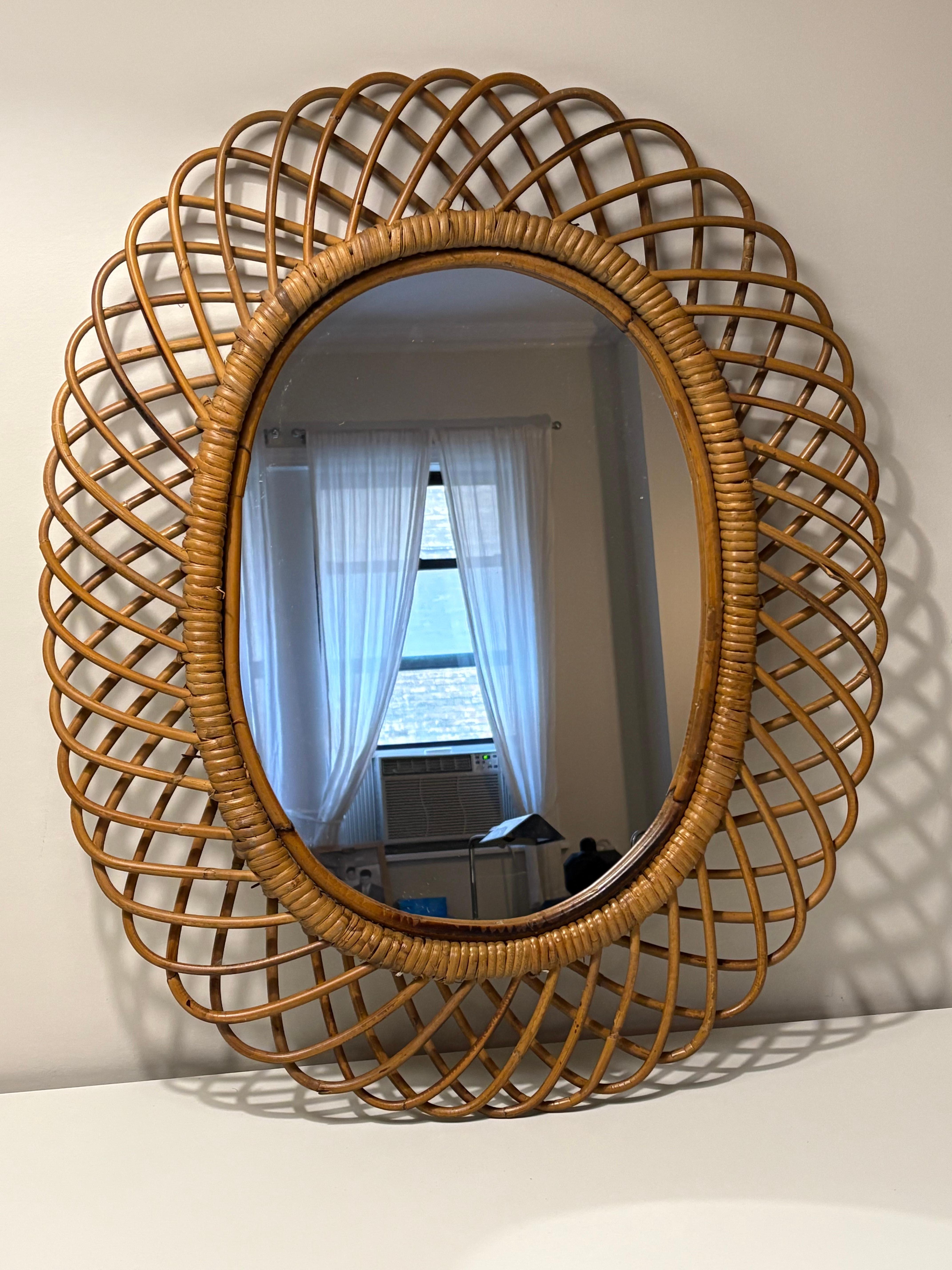 italien Miroir en bambou à rayons de soleil pour Rosenthal Netter, Italie, milieu du siècle dernier en vente