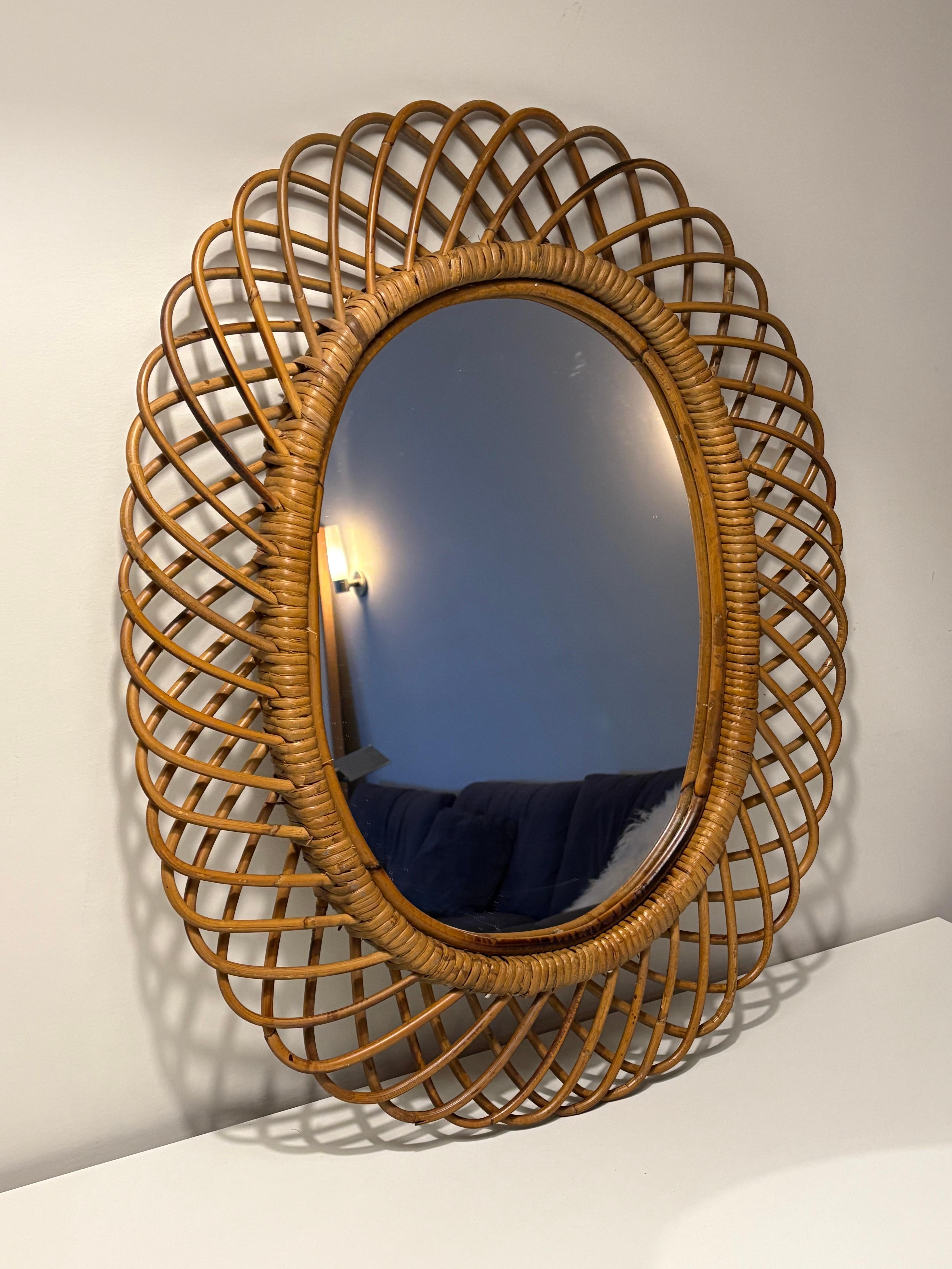 Tissé à la main Miroir en bambou à rayons de soleil pour Rosenthal Netter, Italie, milieu du siècle dernier en vente