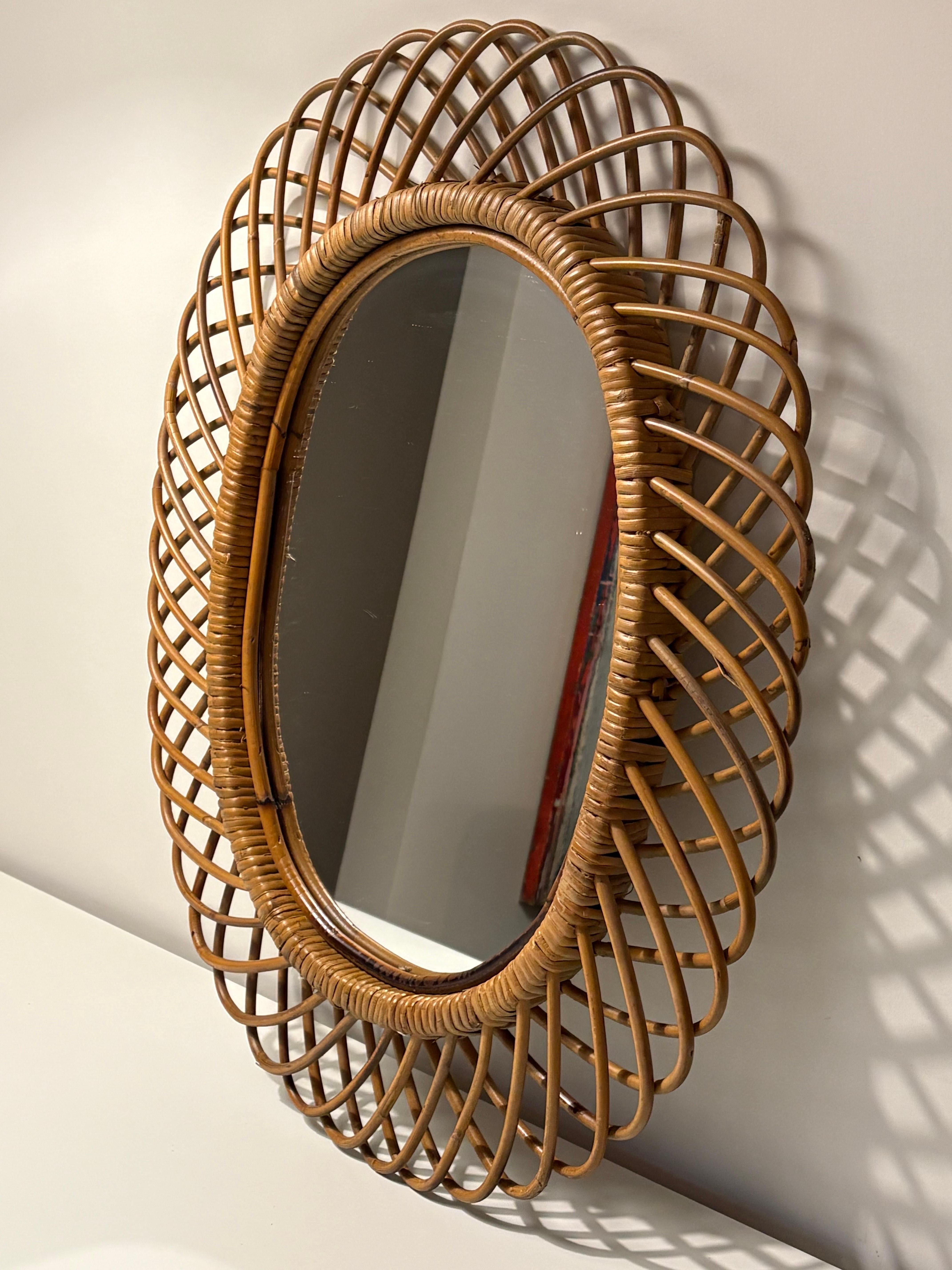 Miroir en bambou à rayons de soleil pour Rosenthal Netter, Italie, milieu du siècle dernier Bon état - En vente à New York, NY
