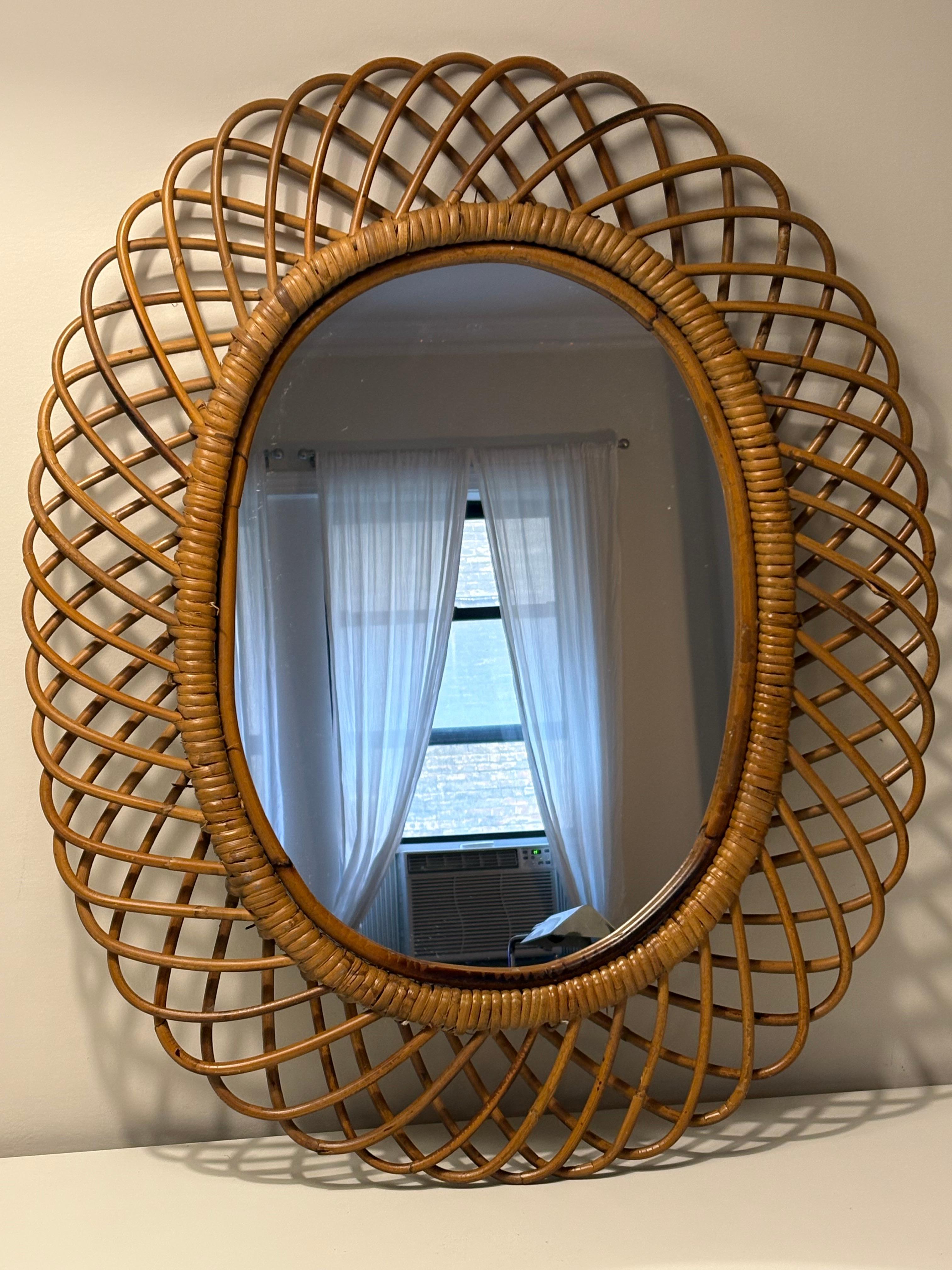 20ième siècle Miroir en bambou à rayons de soleil pour Rosenthal Netter, Italie, milieu du siècle dernier en vente