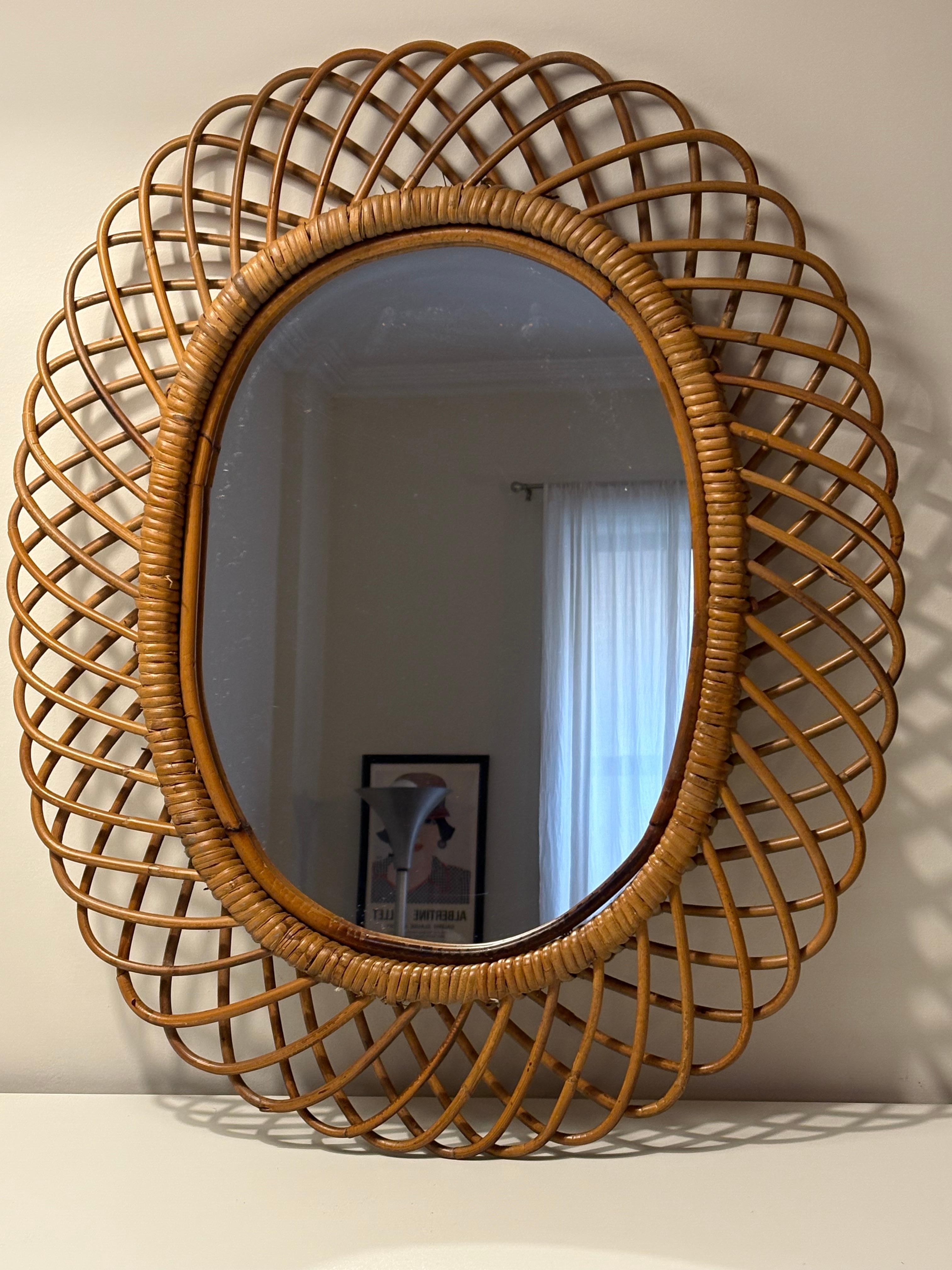 Bambou Miroir en bambou à rayons de soleil pour Rosenthal Netter, Italie, milieu du siècle dernier en vente