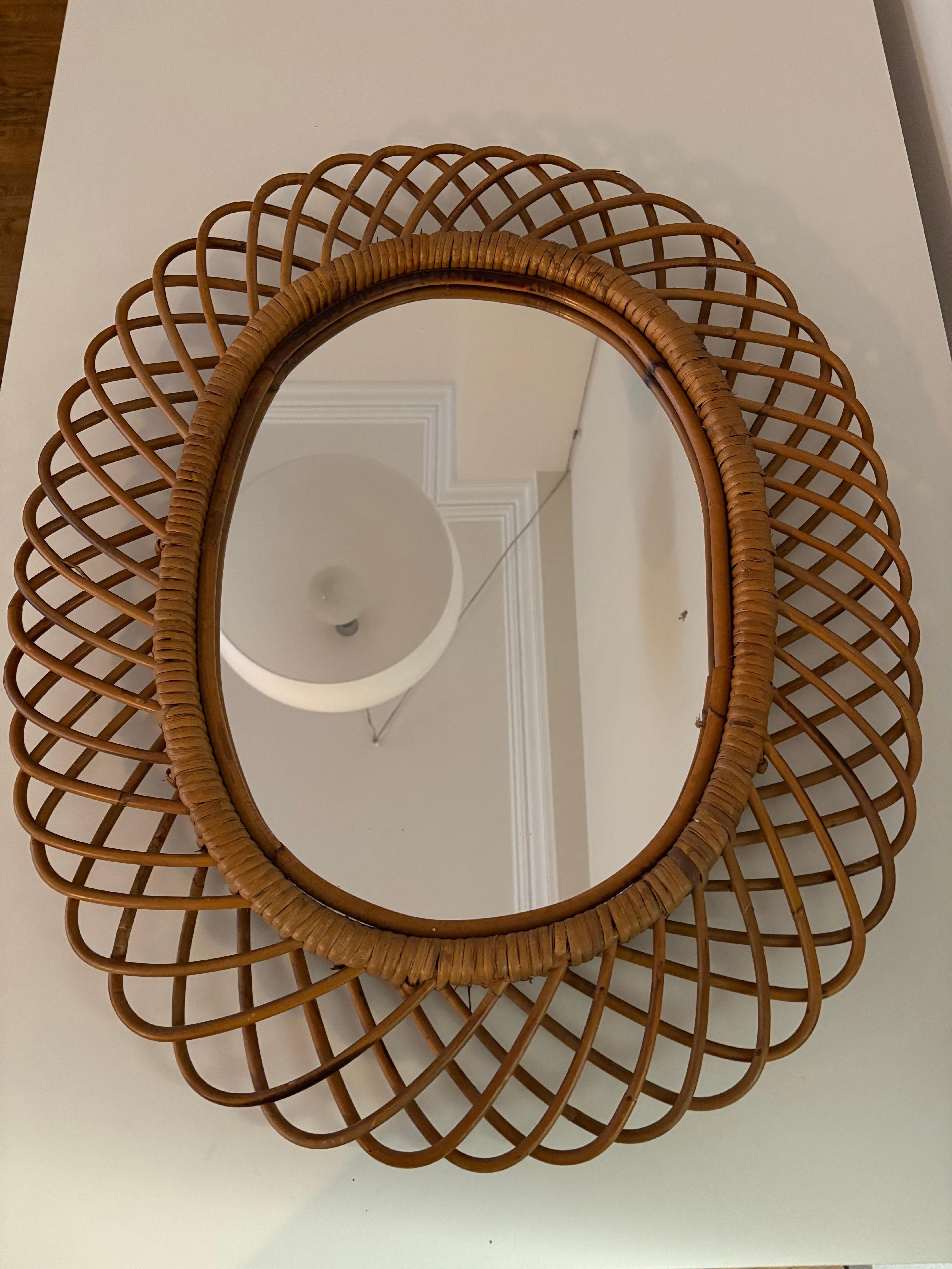 Miroir en bambou à rayons de soleil pour Rosenthal Netter, Italie, milieu du siècle dernier en vente 1