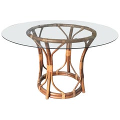 Mid-Century Modern Italian Bamboo Table with Glass Top, 1970s