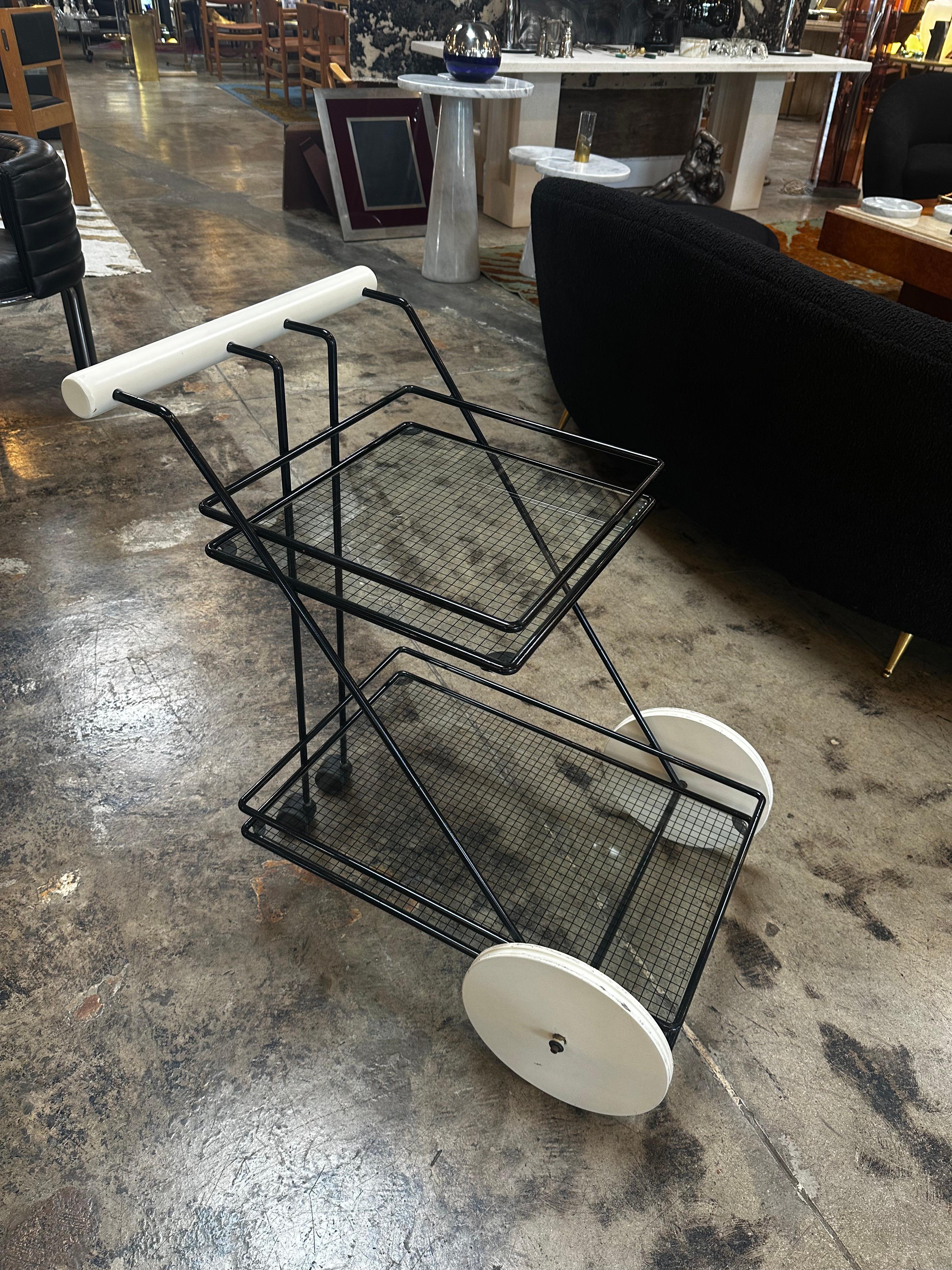 Mid-Century Modern Italian Bar Cart, 1980s In Good Condition For Sale In Los Angeles, CA