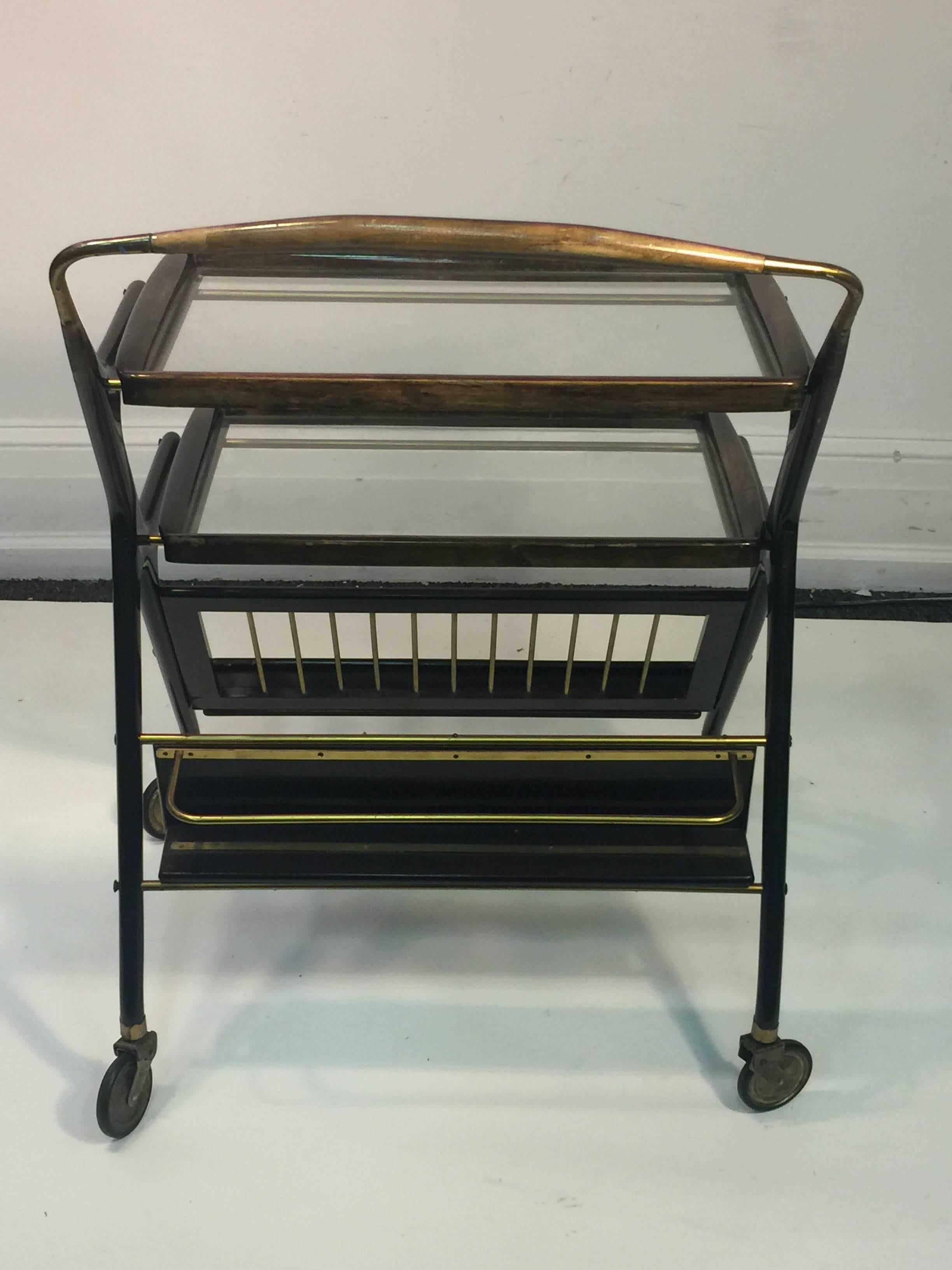 Mid-20th Century Mid-Century Modern Italian Bar Cart by Cesare Lacca For Sale
