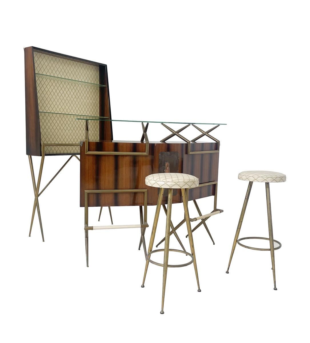 Mid-Century Modern Italian Bar with 2 Stools, 1950s For Sale 5