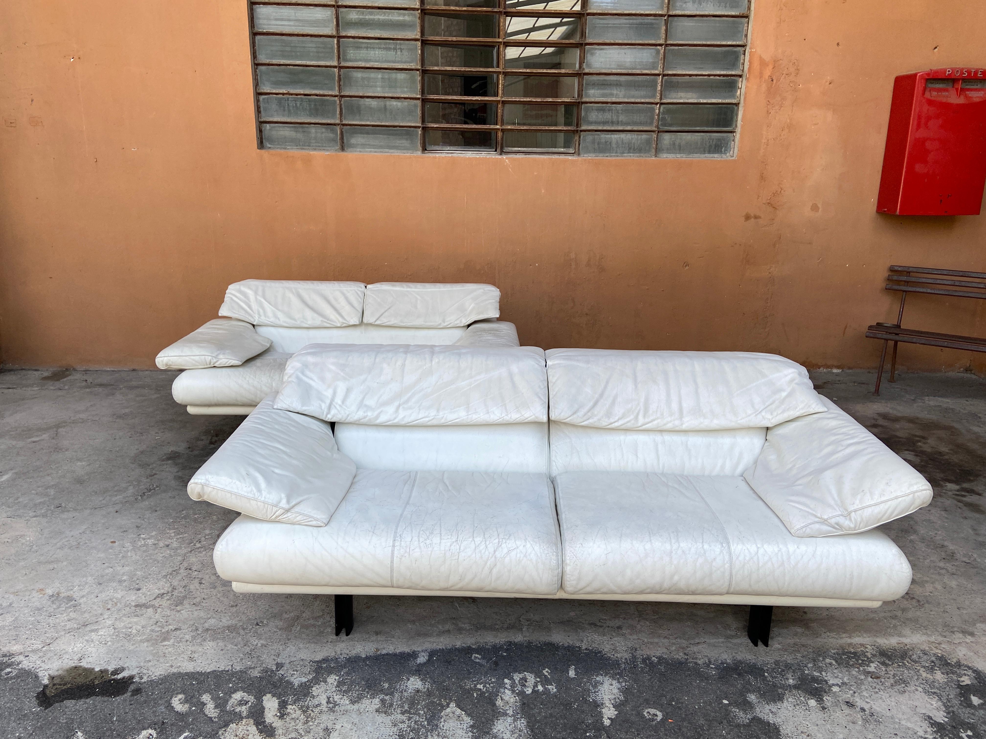 Mid Century Modern Italian B B Alanda Two And A Half Seat White Leather Sofa For Sale At 1stdibs