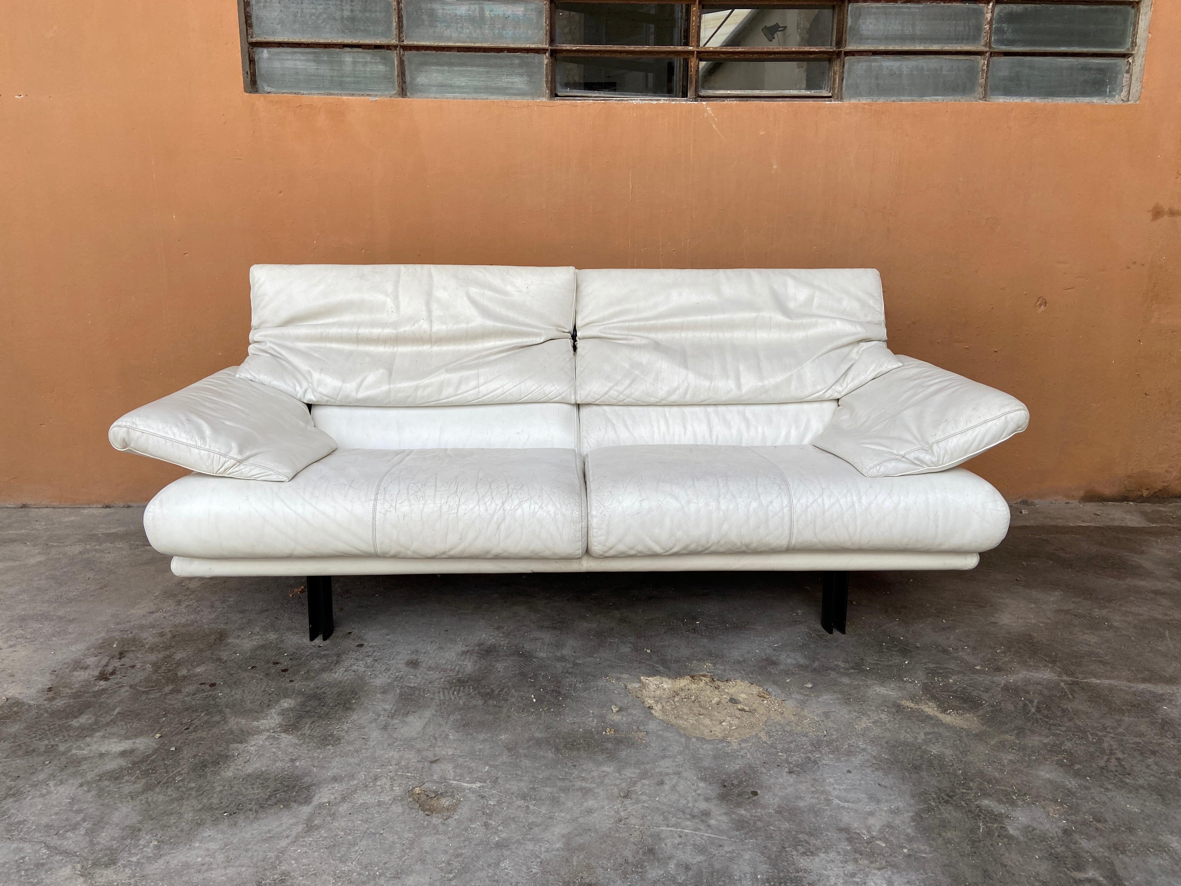 Mid Century Modern Italian B B Alanda Two And A Half Seat White Leather Sofa For Sale At 1stdibs