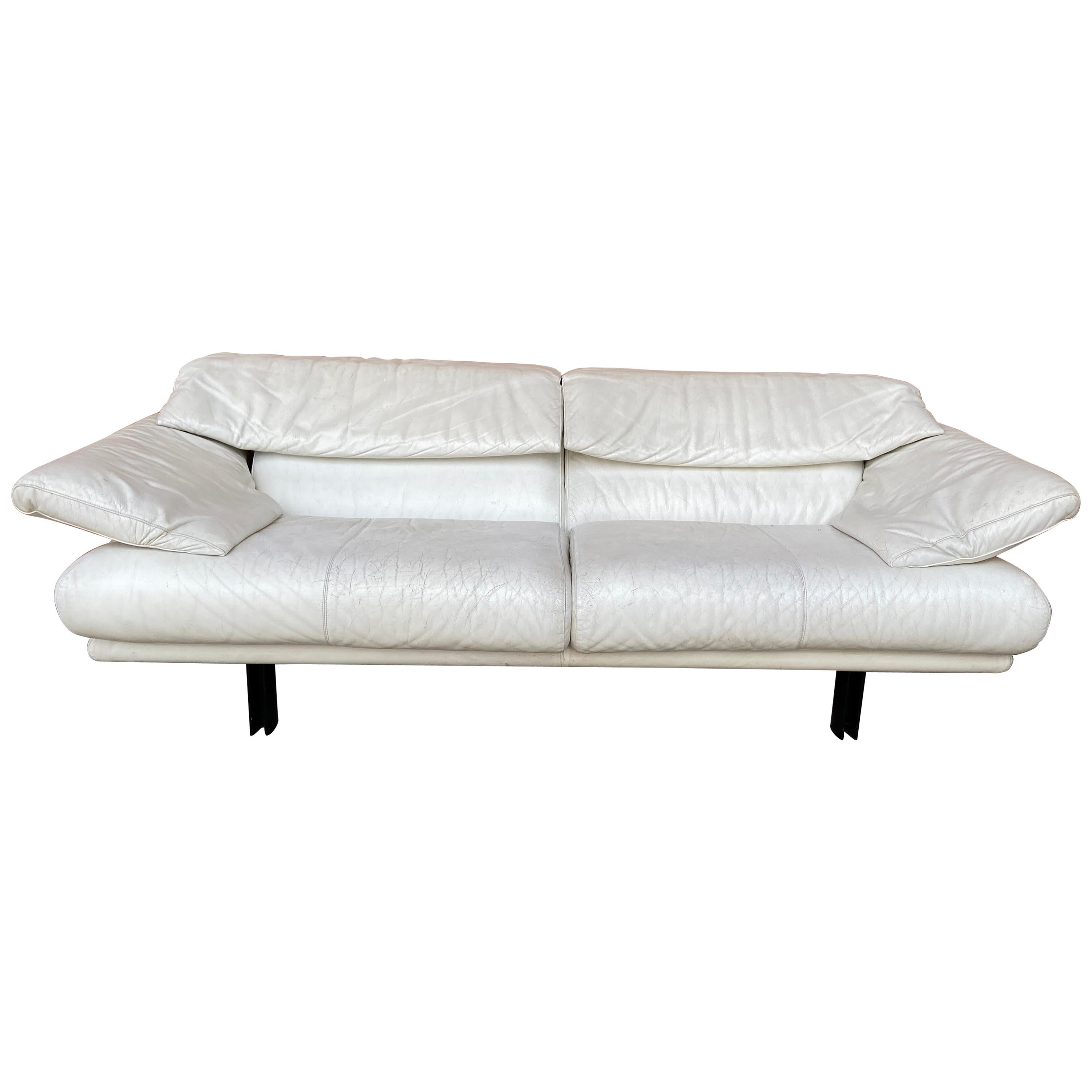 Half Seat White Leather Sofa, Modern White Leather Furniture