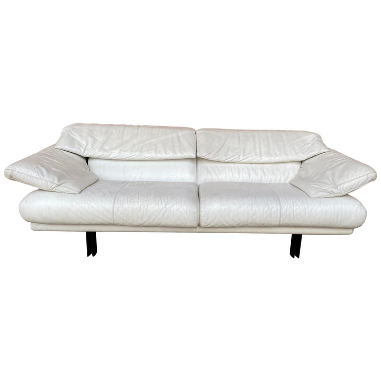 Half Seat White Leather Sofa, White Modern Leather Sofa
