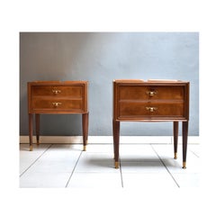 Mid-Century Modern Italian Bedside, 1950s, Brass Tips Internal Container Drawer