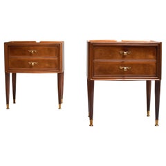 Mid-Century Modern Italian Bedside, 1950s, Brass Tips Internal Container Drawer