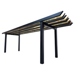 Mid-Century Modern Italian Bench, Black Painted Iron and Brass, 1960s