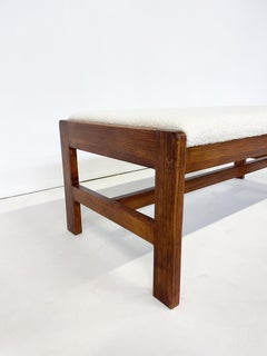 Mid-Century Modern Italian Bench, Wood & White Boucle Fabric, 1960s 2 Available