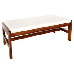 Mid-Century Modern Italian Bench, Wood & White Boucle Fabric, 1960s 2 Available