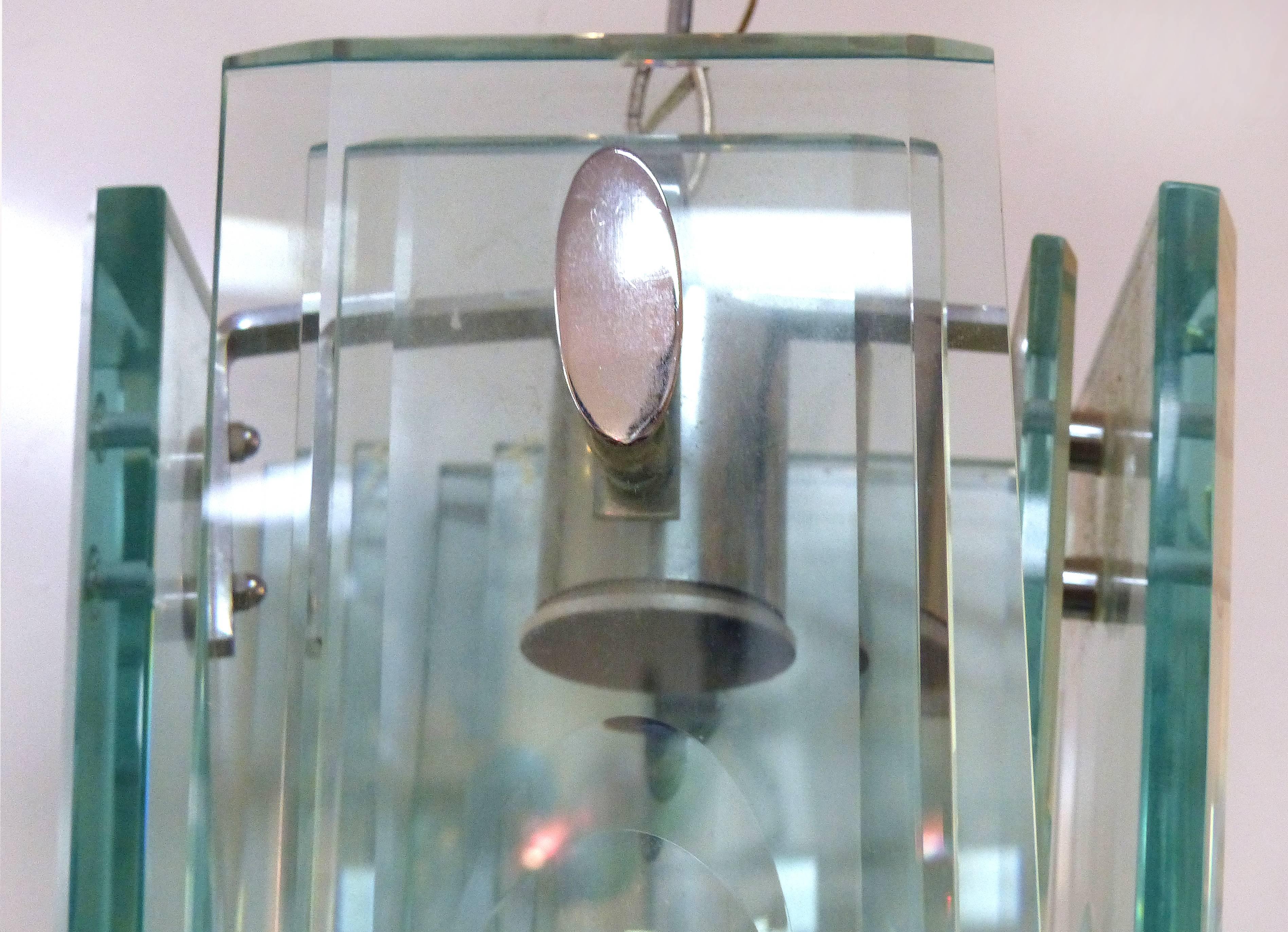 Mid-Century Modern Italian Beveled Glass and Chrome Pendant Light Fixture 1