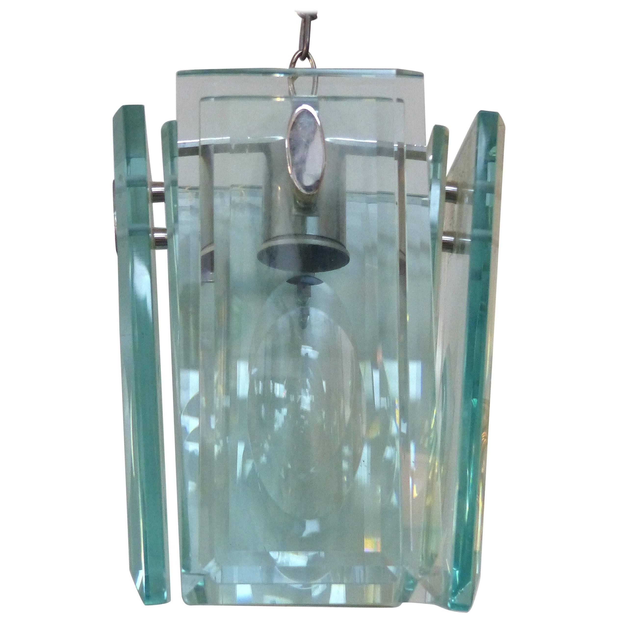 Mid-Century Modern Italian Beveled Glass and Chrome Pendant Light Fixture